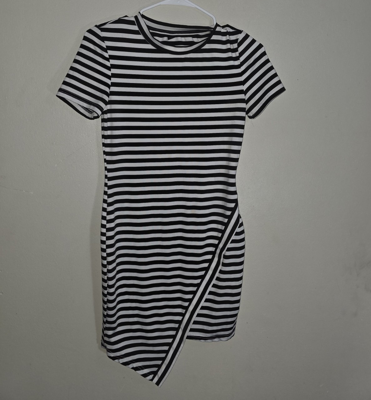 Black & White Striped Bodycon Mini Dress Short Sleeve Asymmetric S