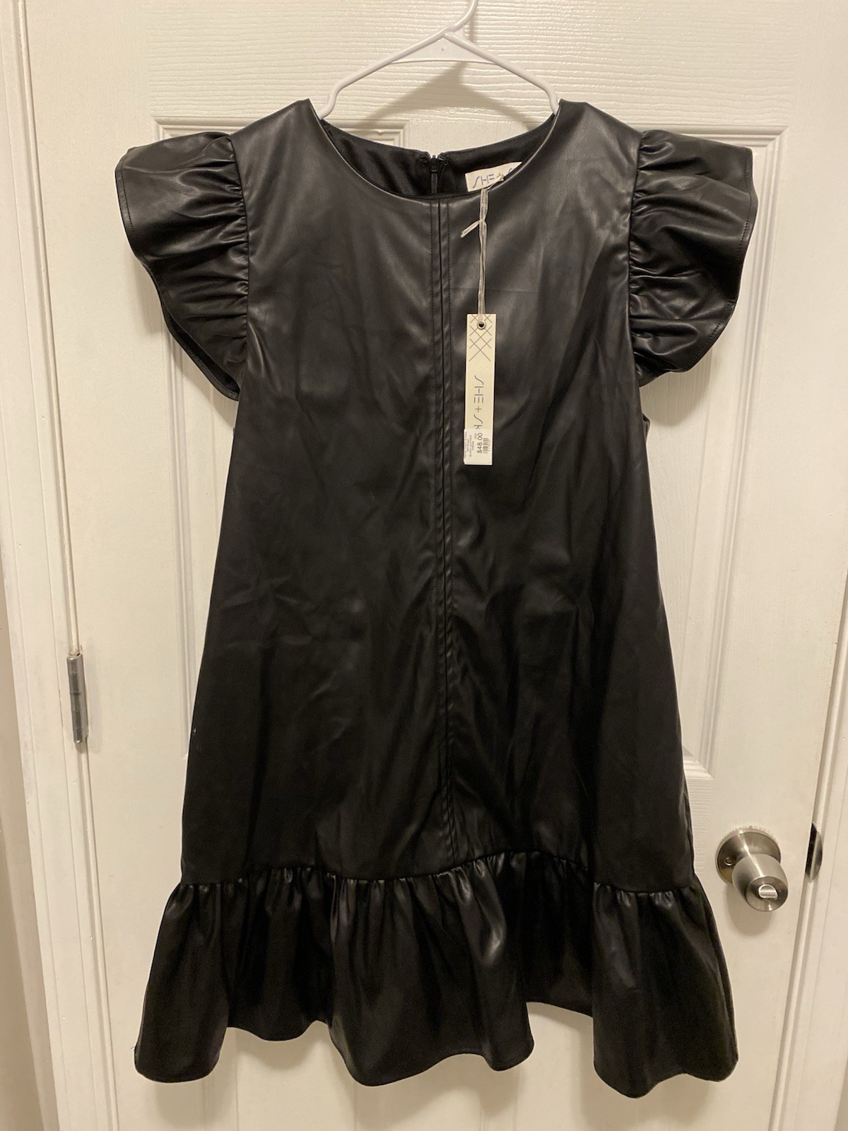She + Sky Faux Leather Black Ruffle Dress Size Large New With Tags