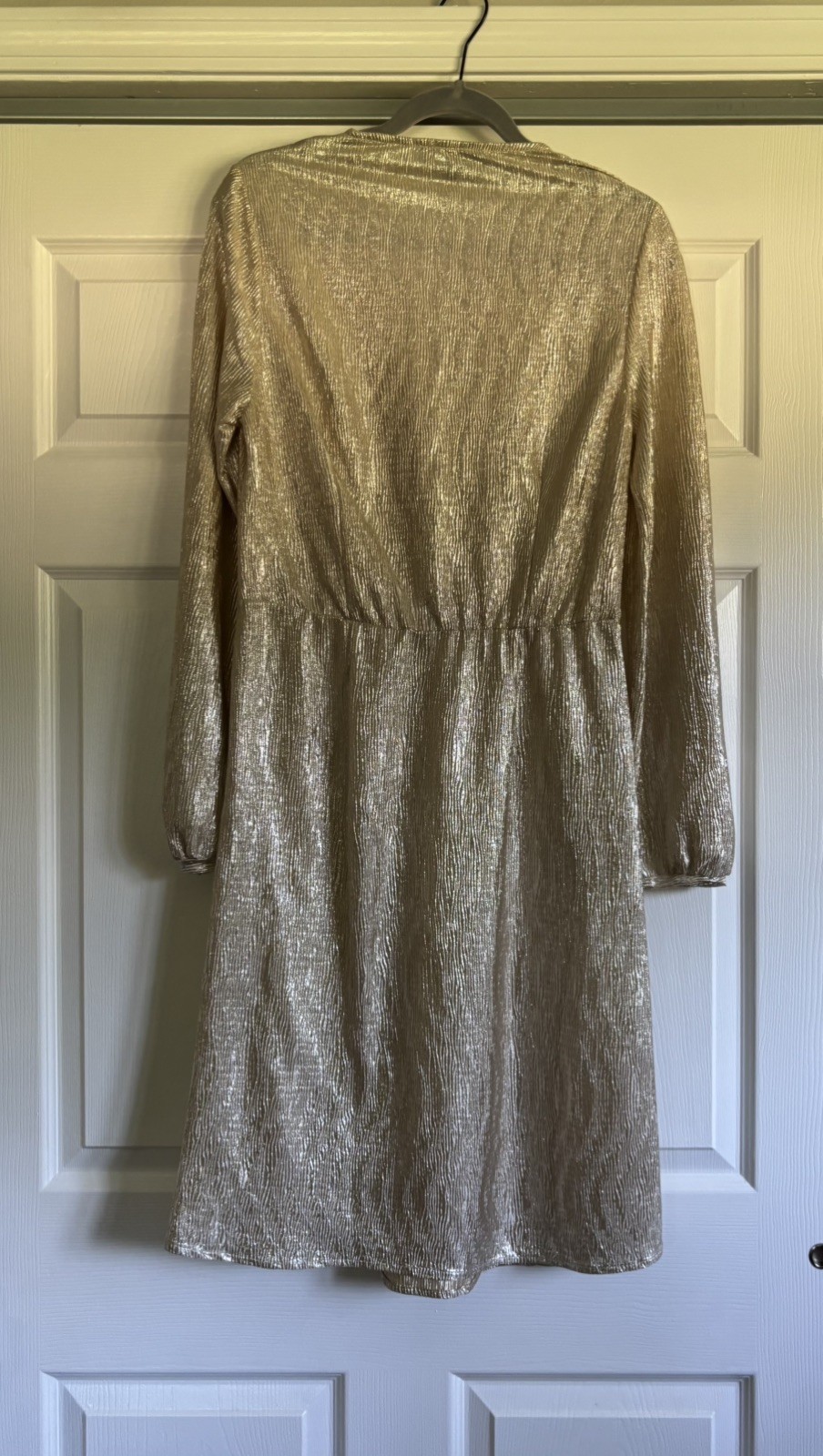 VTG 70’s Glamour Egypt Gold Disco Metallic Surplice Party Dress Long Sleeve