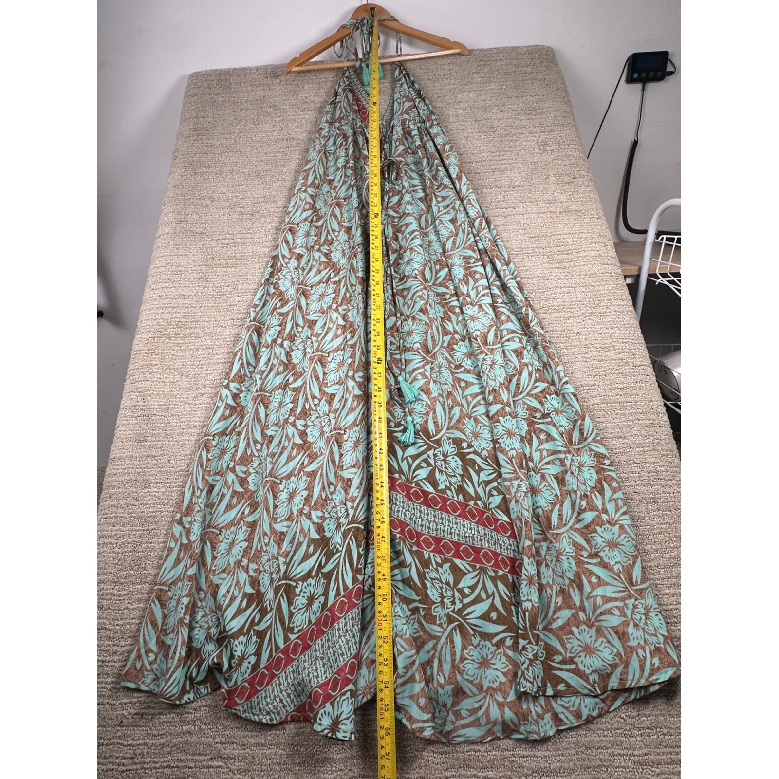 Arena Formentera Silk Blend Halter Maxi Dress Aqua Fl Tassel LD-1296 OS NEW