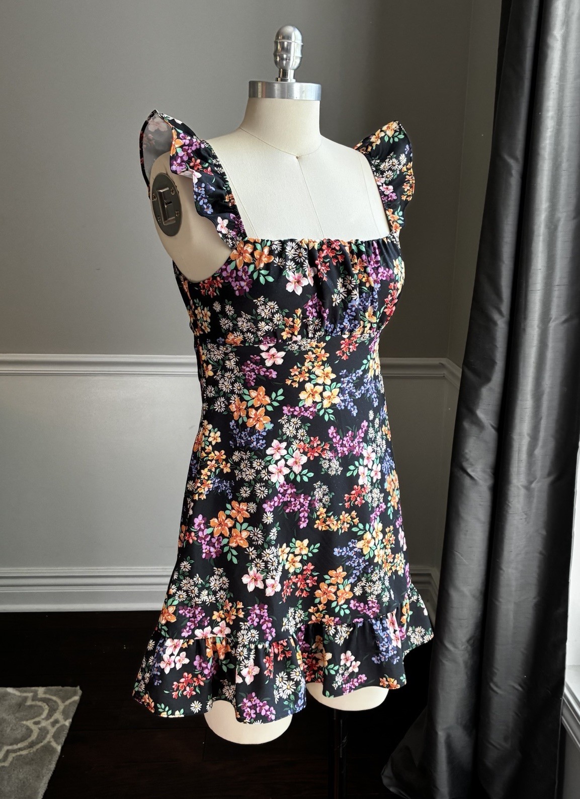 Originality Sundress Black With Floral Design Size Small