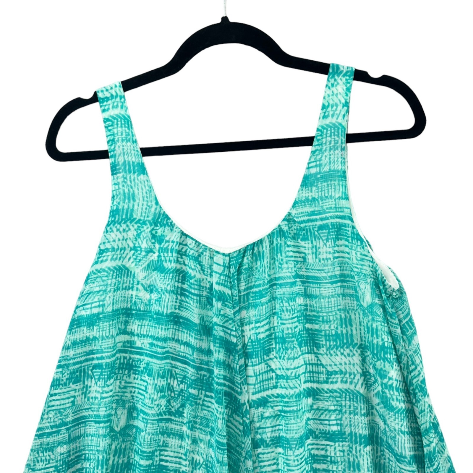 Decree Deepsummer Mini Dress Green White Printed Sleeveless Scoop Neck Size M