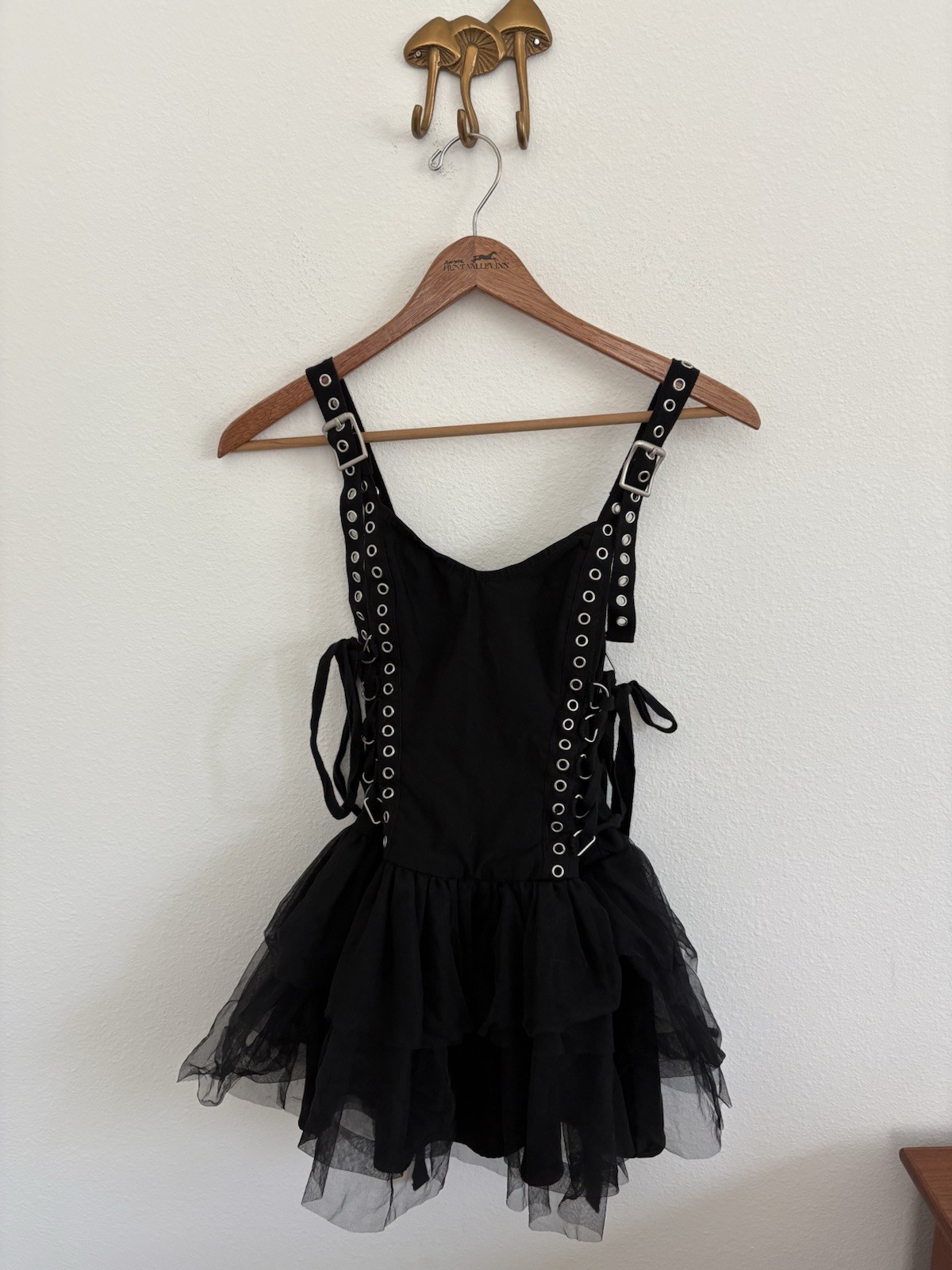 Dolls Kill Widow Goth Black Lace Up Corset Buckle Tutu Wake Me Up Mini Dress S