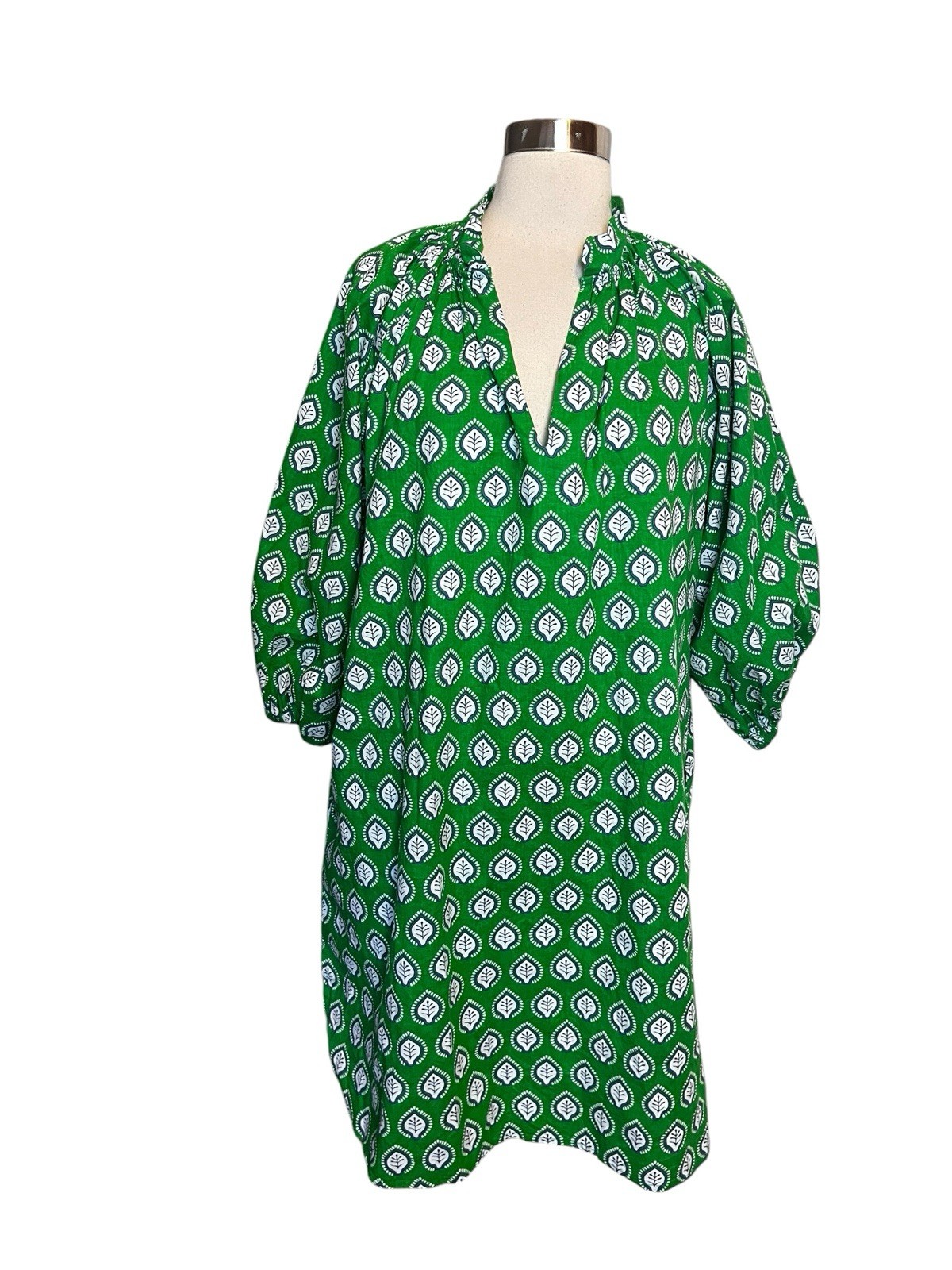 Caryn Lawn Pippi Dress One Size Green Floral Leaf Kelly Mini