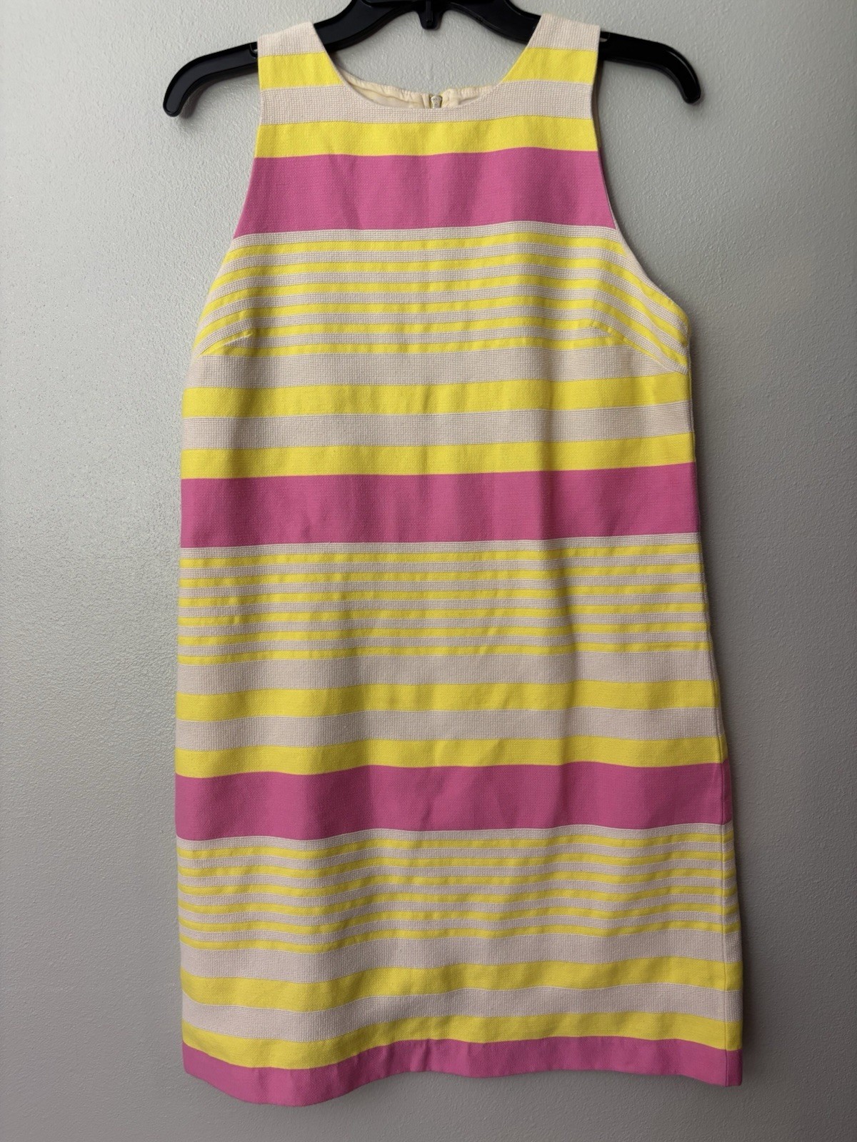 Ann Taylor LOFT Yellow Pink Striped Dobby Corded Sleeveless Shift Dress size 8