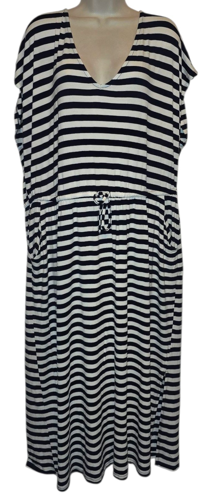 Torrid Blue White Striped Super Soft Knit Dress Size 3 3X Pockets Drawstring