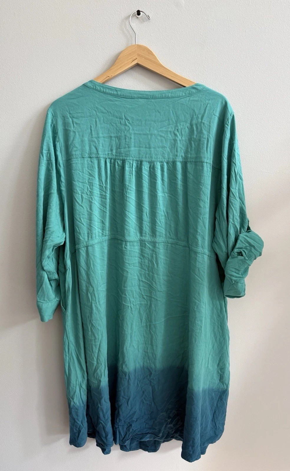 NEW Torrid Dip Dye Zip Front Midi Shirt Dress In Teal & Blue Plus Sz 4X Pockets
