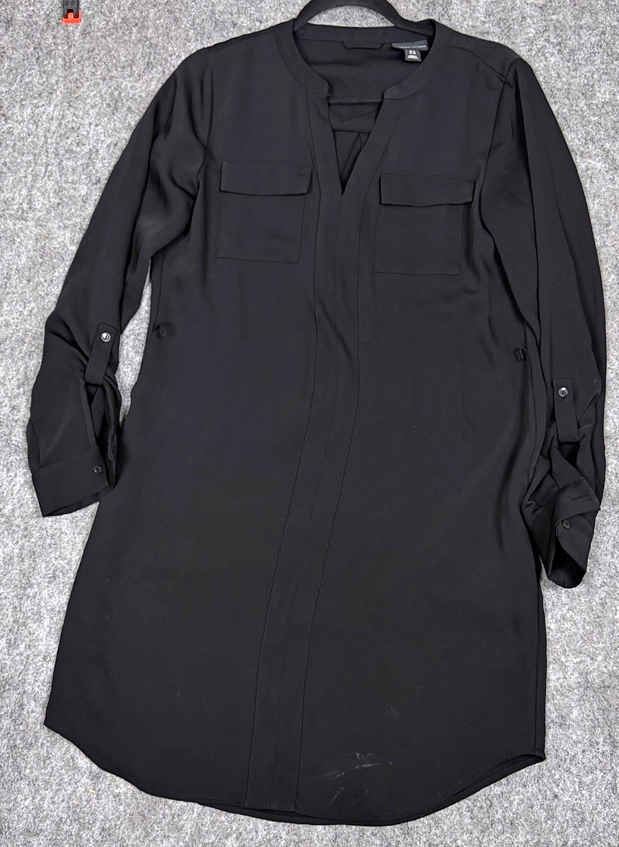 Adrienne Vittadini Women’s Black Solid V-Neck Shirt Dress Pockets Knee 6