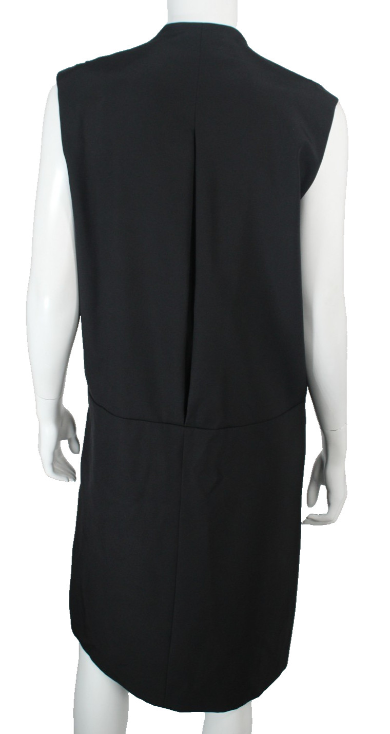 CELINE Black Woven Sateen Knee-Length Surplice V-Neck Wrap Shift Dress 42
