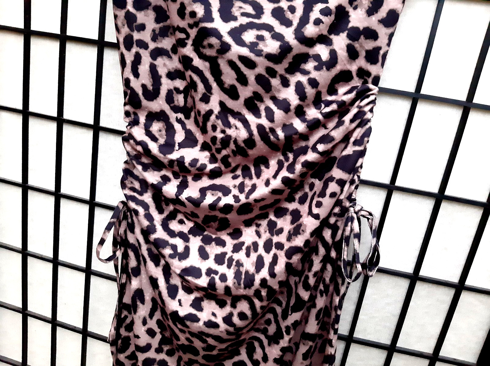 Leopard Print Ruched, Drawstring Sides Bodycon Maxi Dress , Cap sleeve (M) NWOT