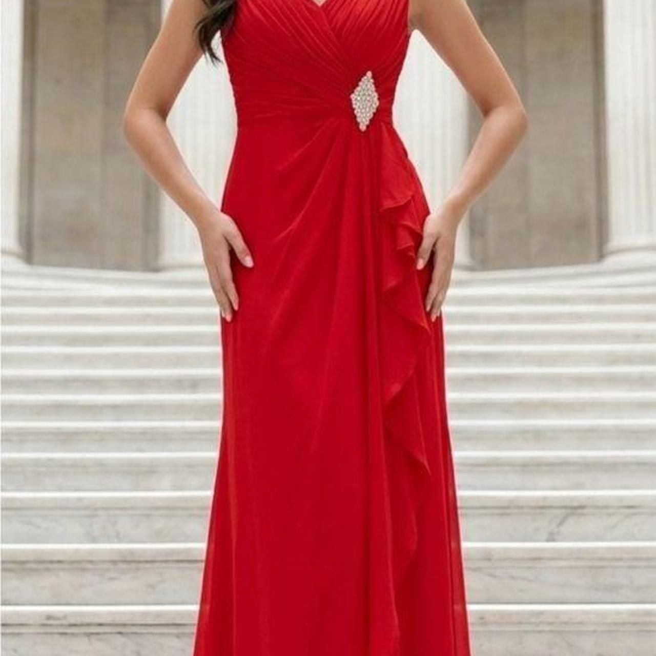 Dreamind Red V-Neck Evening Maxi Dress with Side Cascade