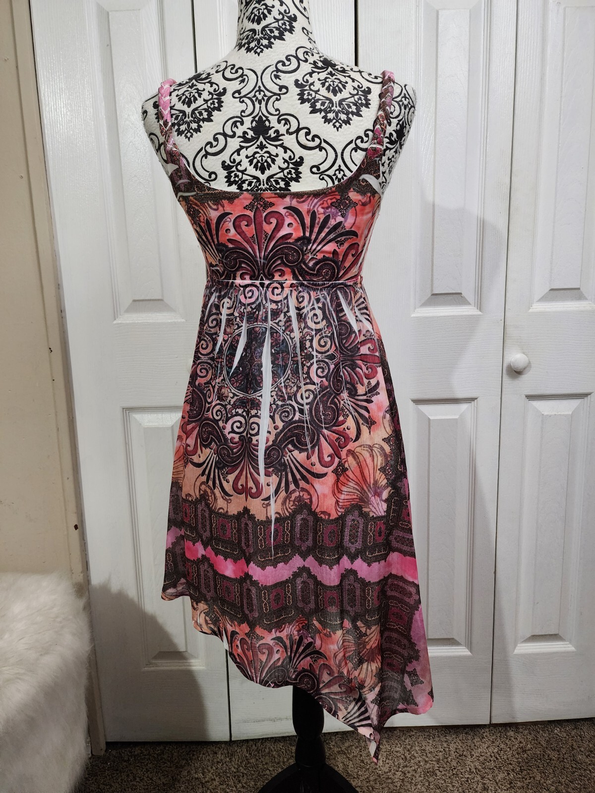 S-12 Braided Strap Asymmetrical Hem Rhinestone Empire Waist Dress Size Small