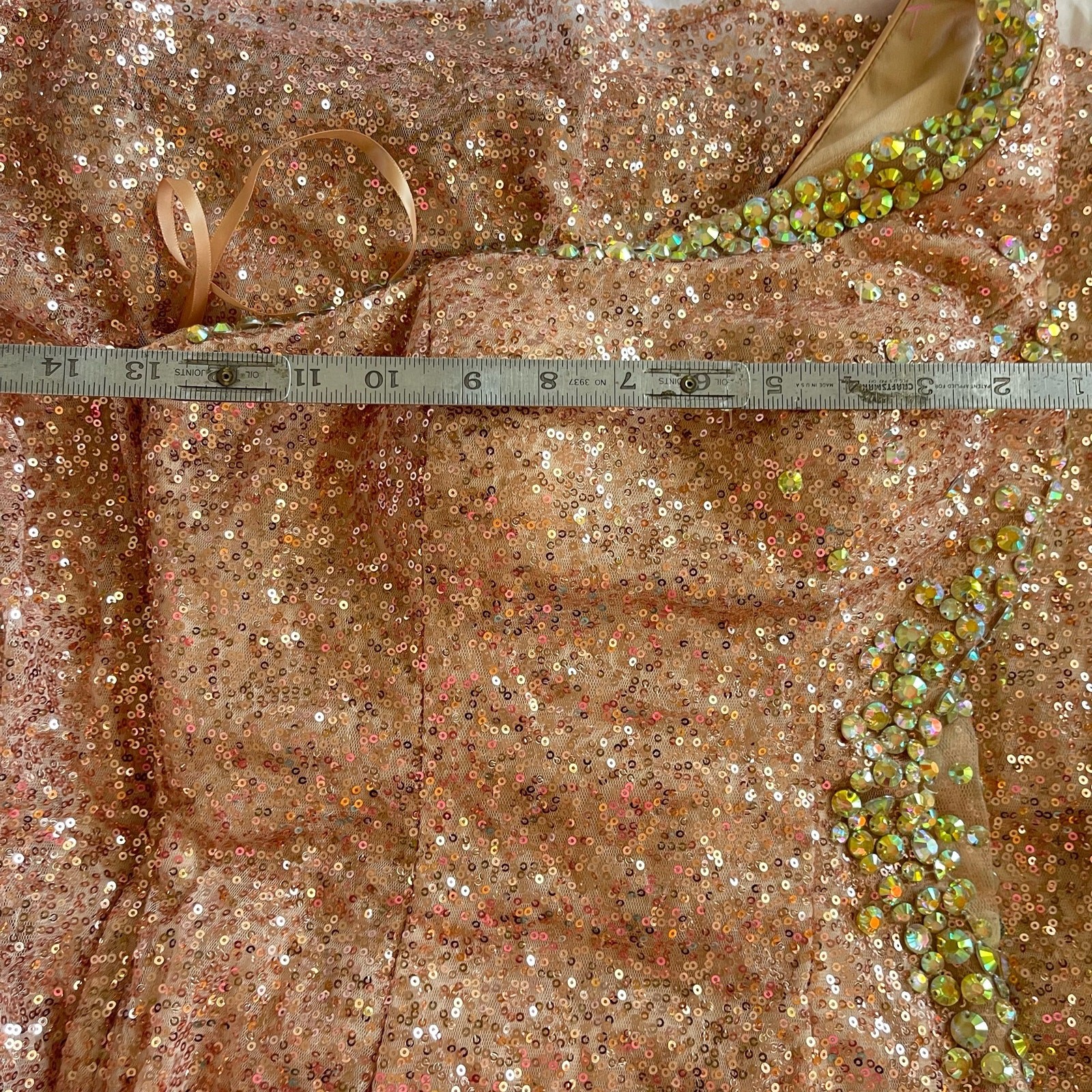 Dancing Queen Gold Sequin w Crystals One Shoulder Goddess Long Formal Dress XS