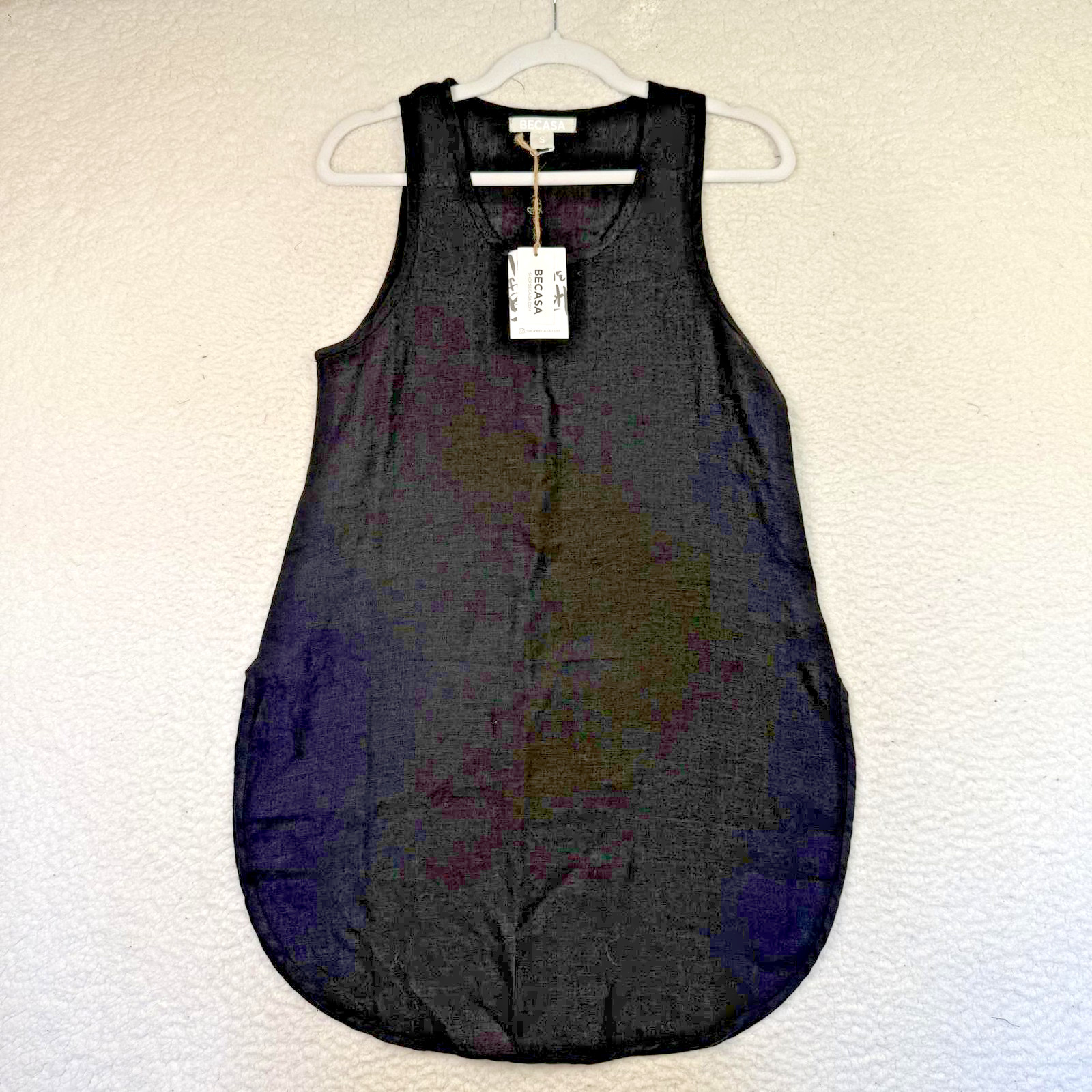 BECASA Womens Small Black Linen Tank Shift Sleeveless Whimsygoth Summer New