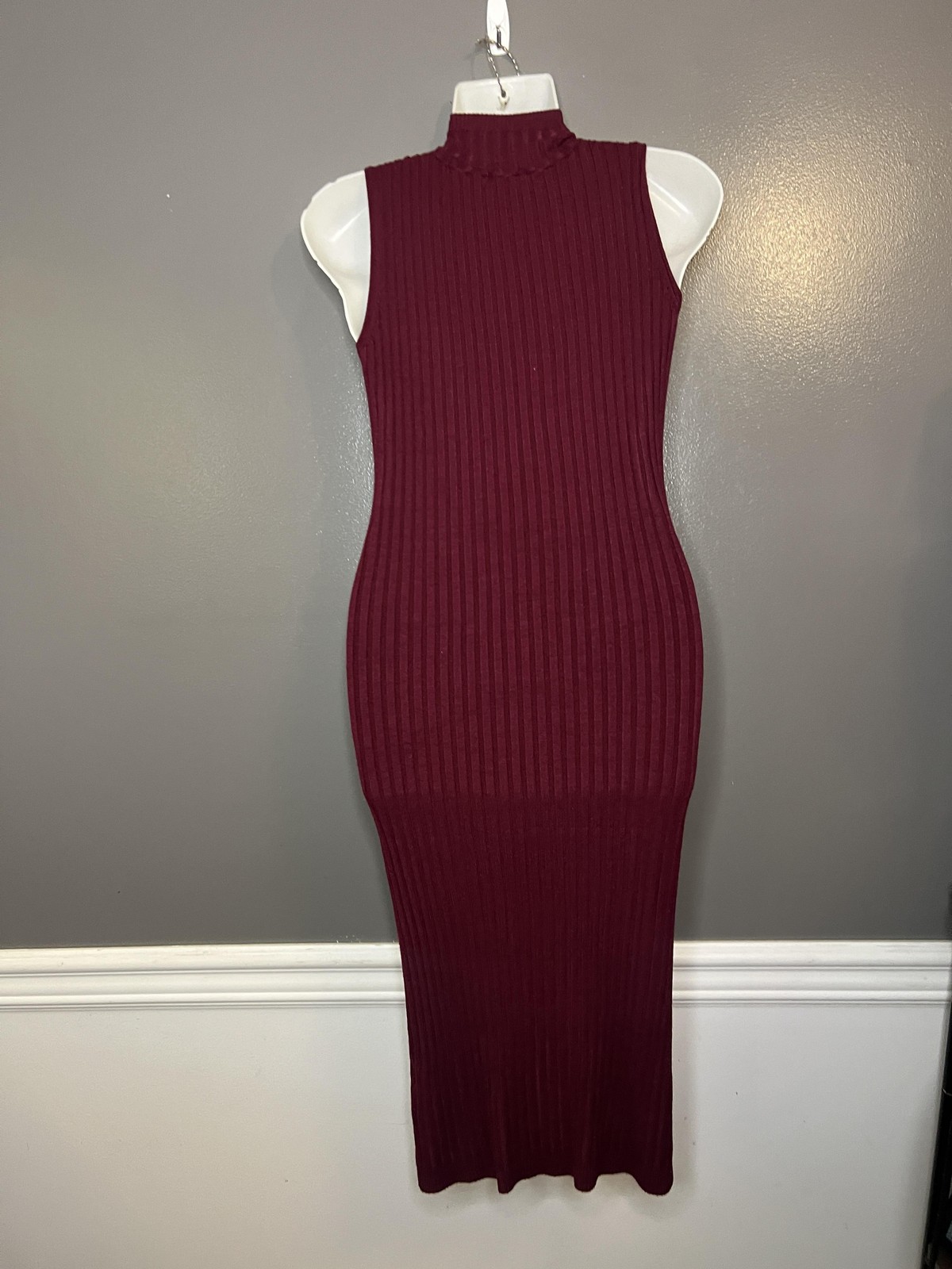 Knit & Love Dress Womens Medium Ribbed Sleeveless Mock Neck Midi Bodycon