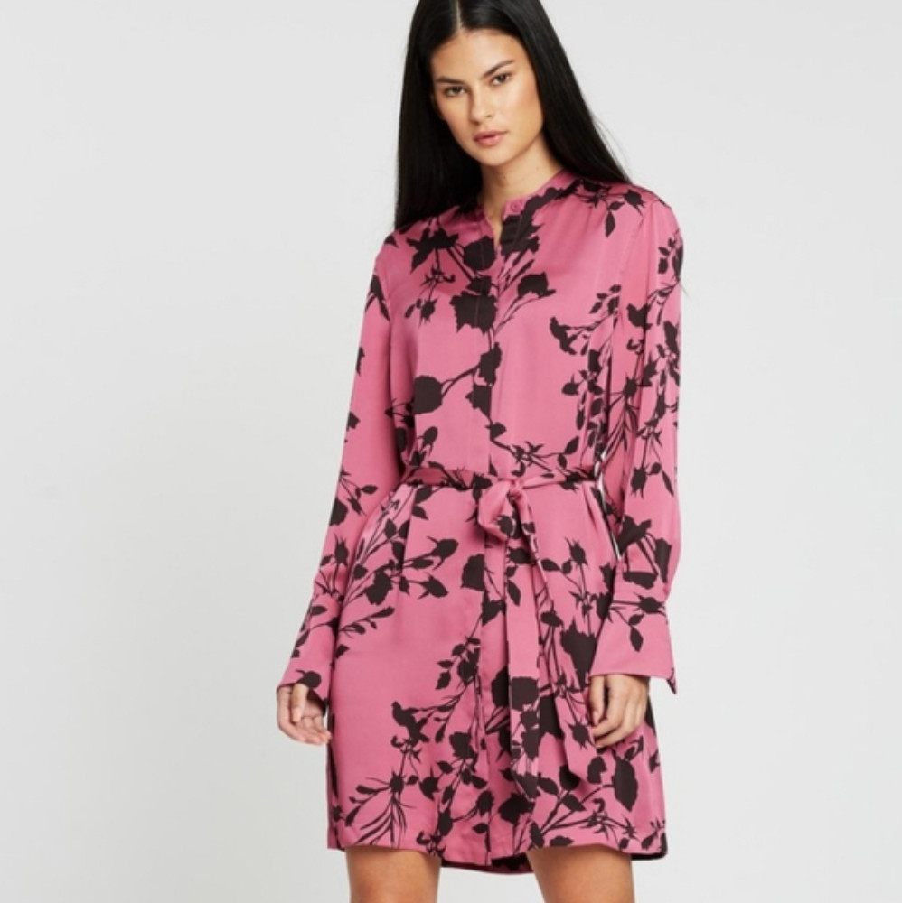 NEW $395 Equipment Roseabelle Floral Button-Down Short Charmeuse L Belted Dress