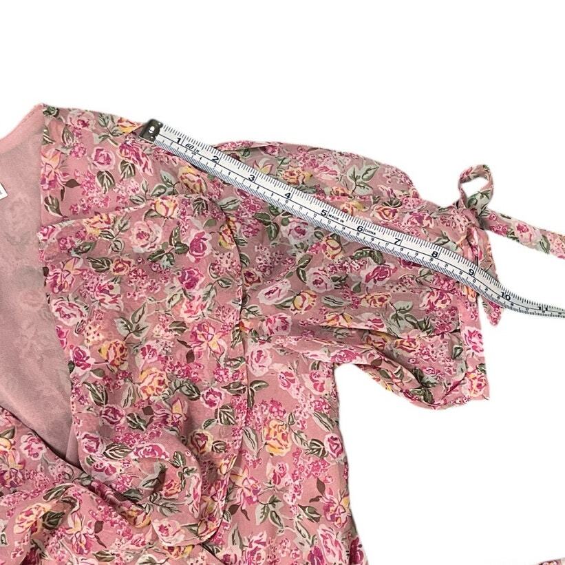 FLORET STUDIOS Ruffle Side Tie Wrap Midi Dress in Mauve Pink Size XS NWOT