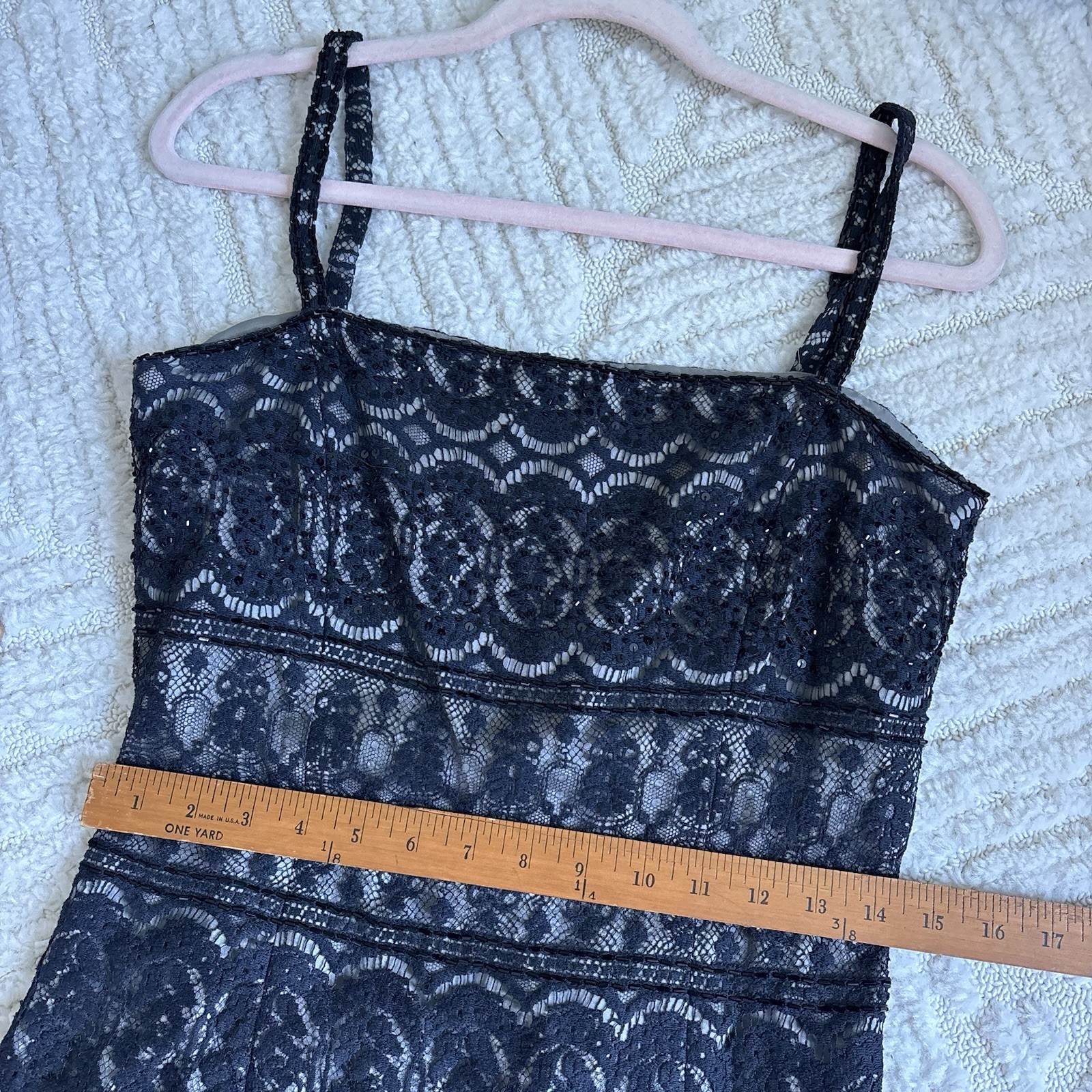 Vintage Black Lace Mesh Beaded Sequin Dress