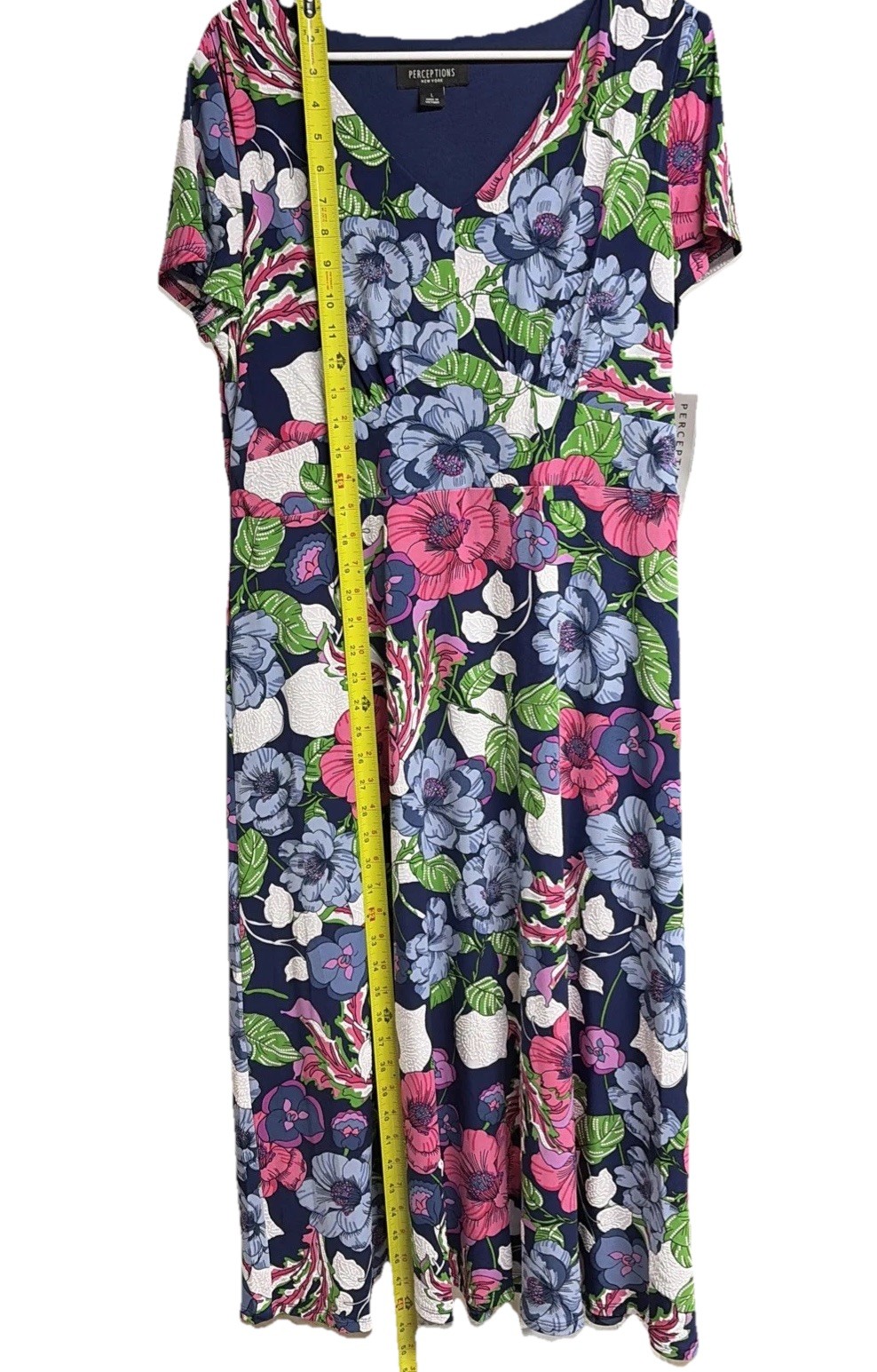 Perceptions NY Pink Blue Floral Midi Dress Sz L NWT Spring Easter Church Casual
