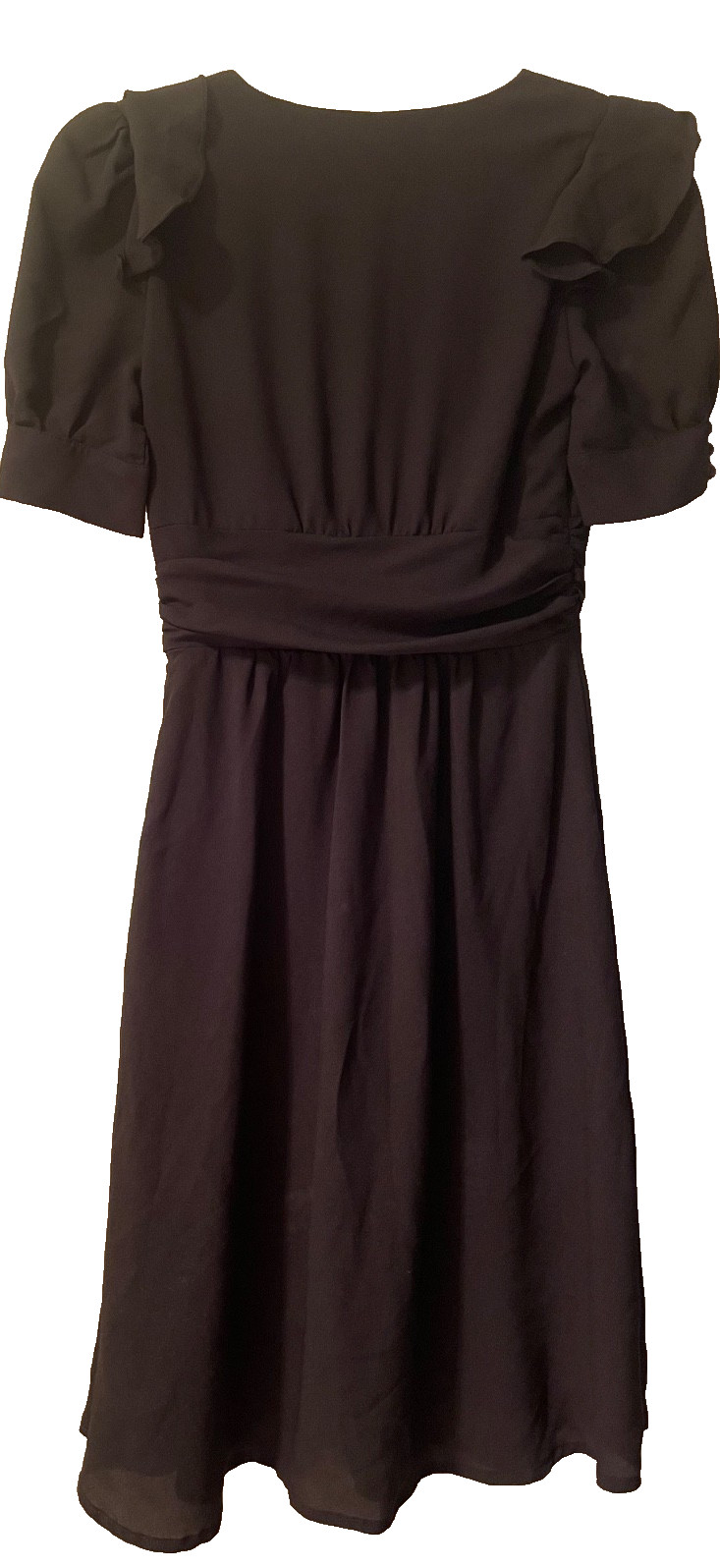 Review Dress Size 6 Black Pleated Ruffle Buttons Chiffon Fit & Flare Party Work