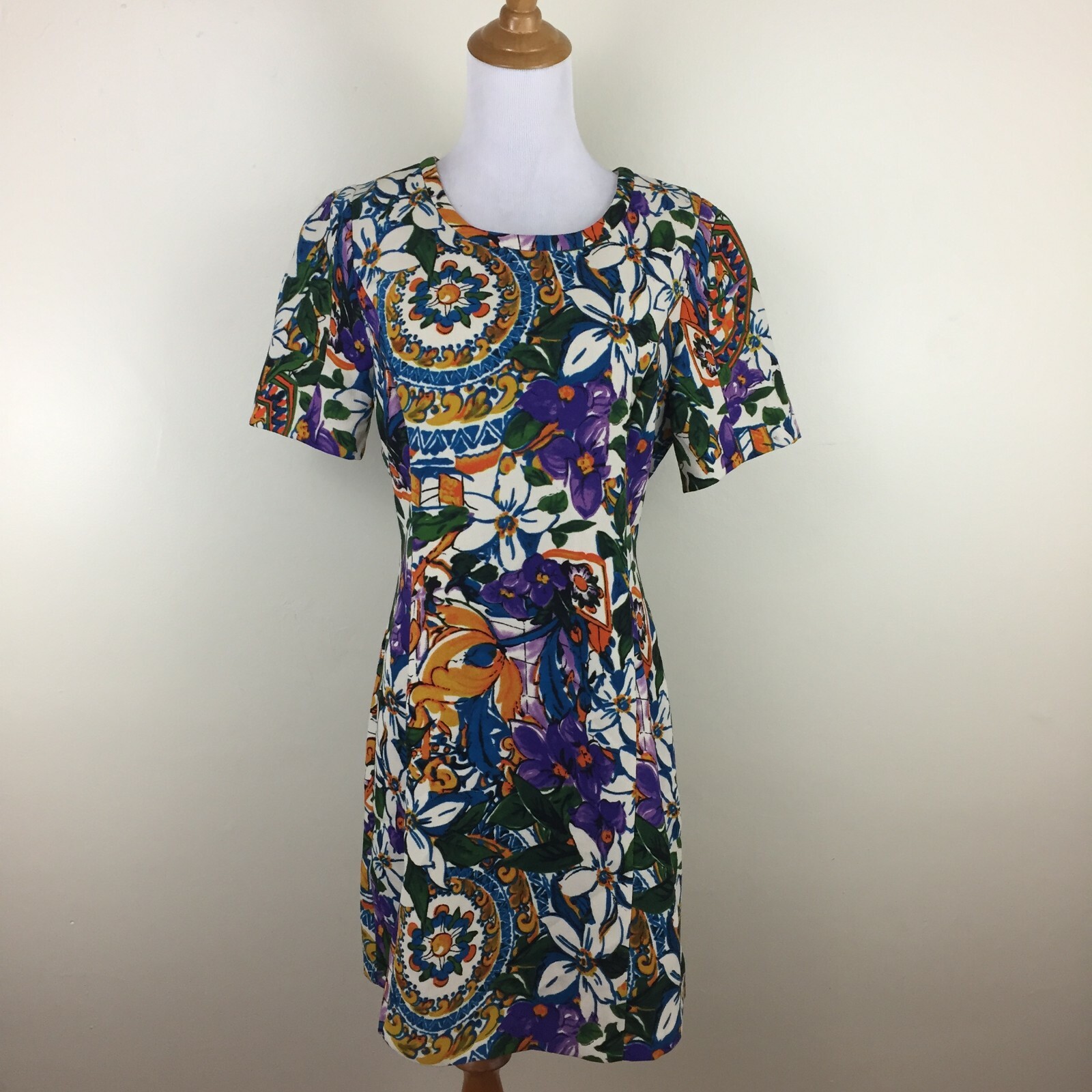 NWT I. MADELINE Multi-Color Print Short Sleeve Lined Dress Womens sz Small