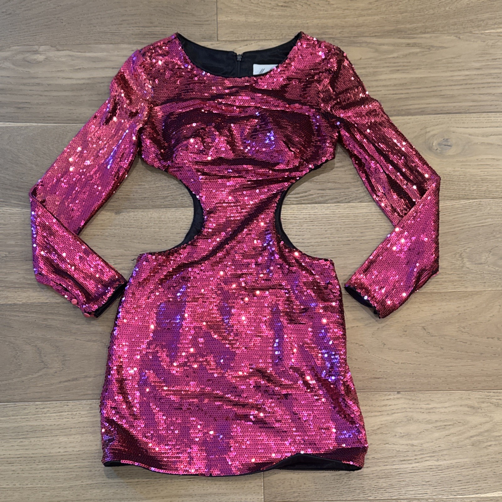 Mori Lee Sequin Cutout Mini Dress Pink Long Sleeve Party Club Cocktail Size 3/4