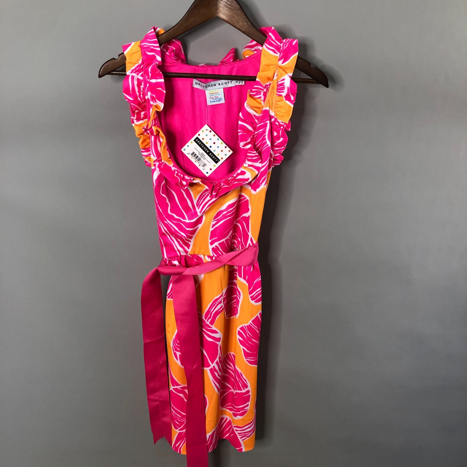 Gretchen Scott Dress Women Small Pink Orange Girlie Girl Shell Shock Sleeveless
