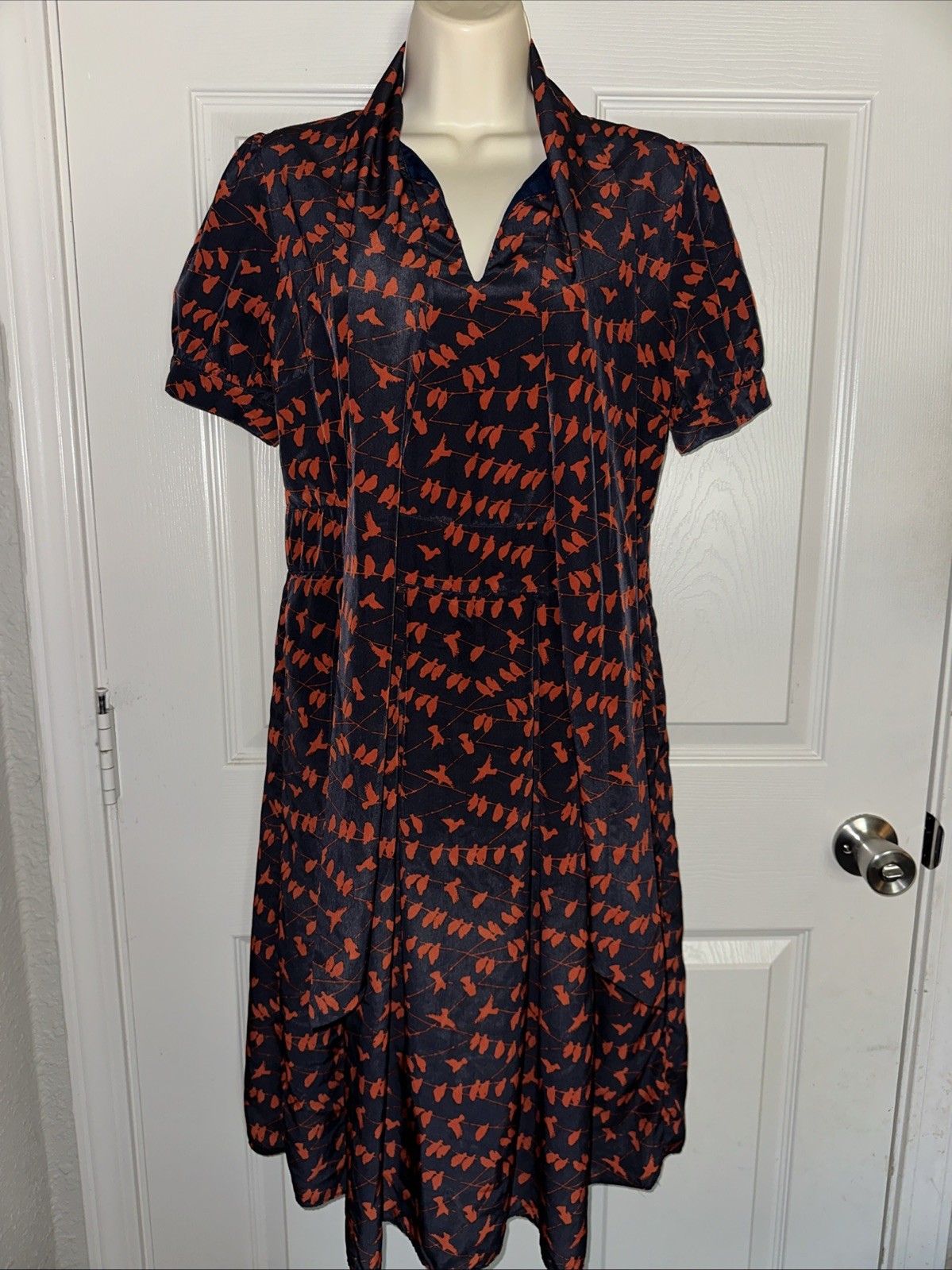Pink Martini Collection Vintage Style Navy with Orange Bird Pattern Size M Dress