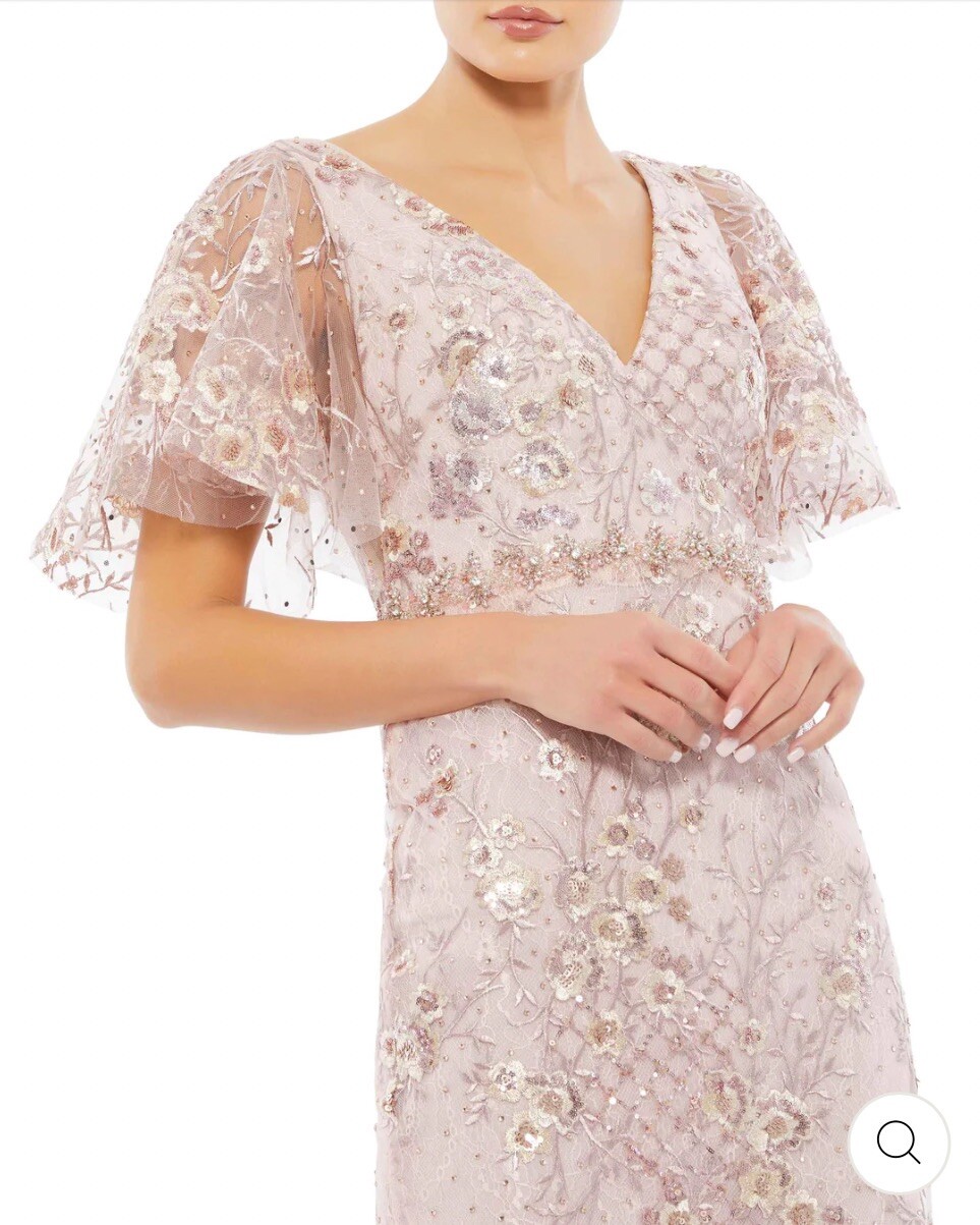 New Mac Duggal EMBELLISHED ILLUSION BUTTERFLY SLEEVE COCKTAIL DRESS Rose Pink 16