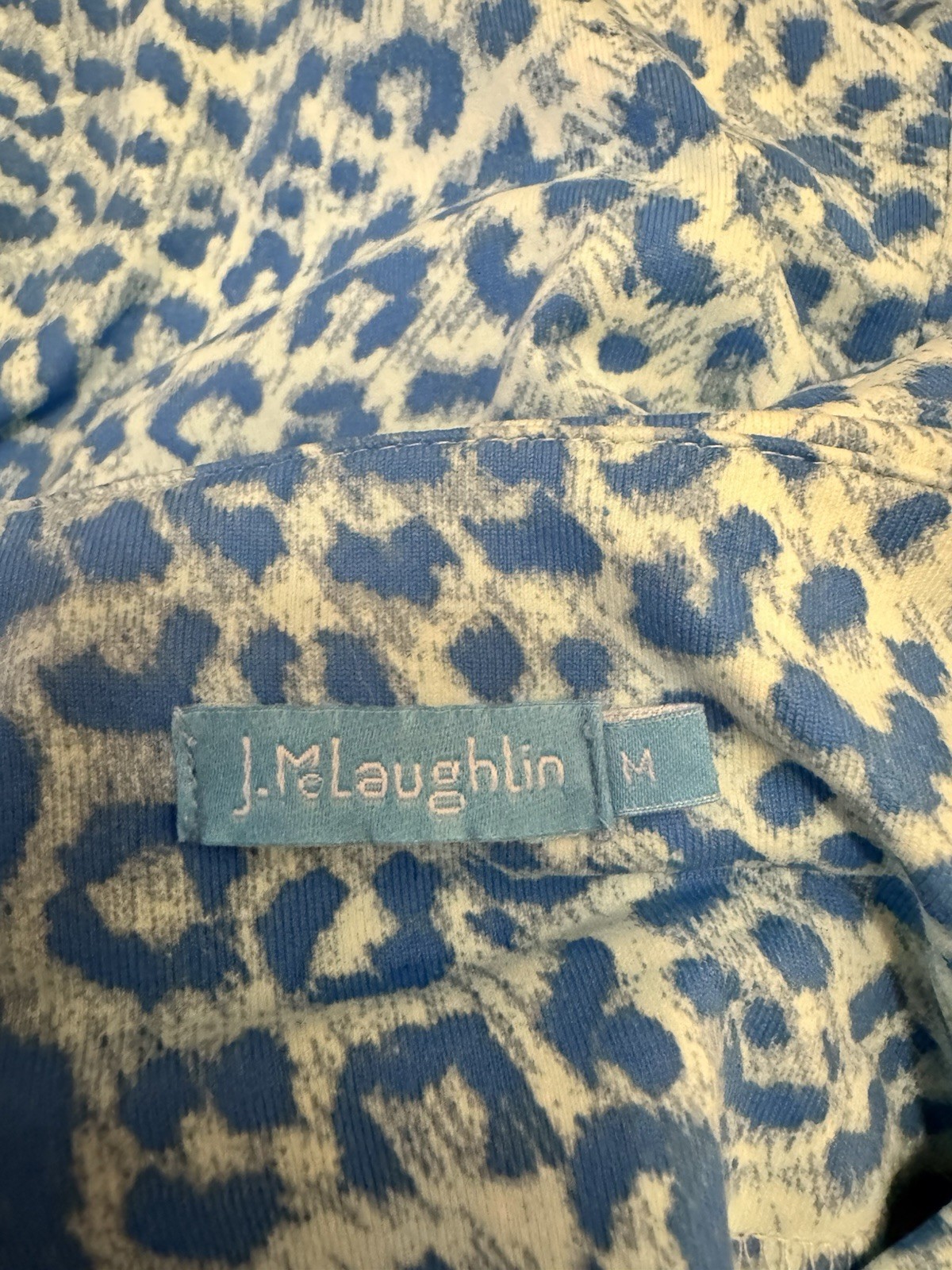 J McLaughlin Blue Leopard Print Ruched Sheath Dress Women’s Medium