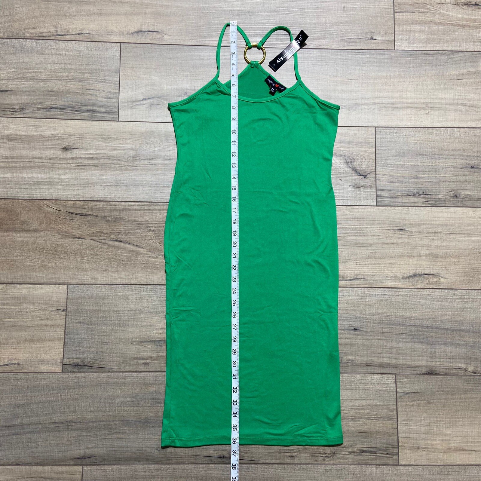 ABSOLUTELY LOVE IT Medium Spaghetti Strap Ring Back Fitted Dress Kelly Green