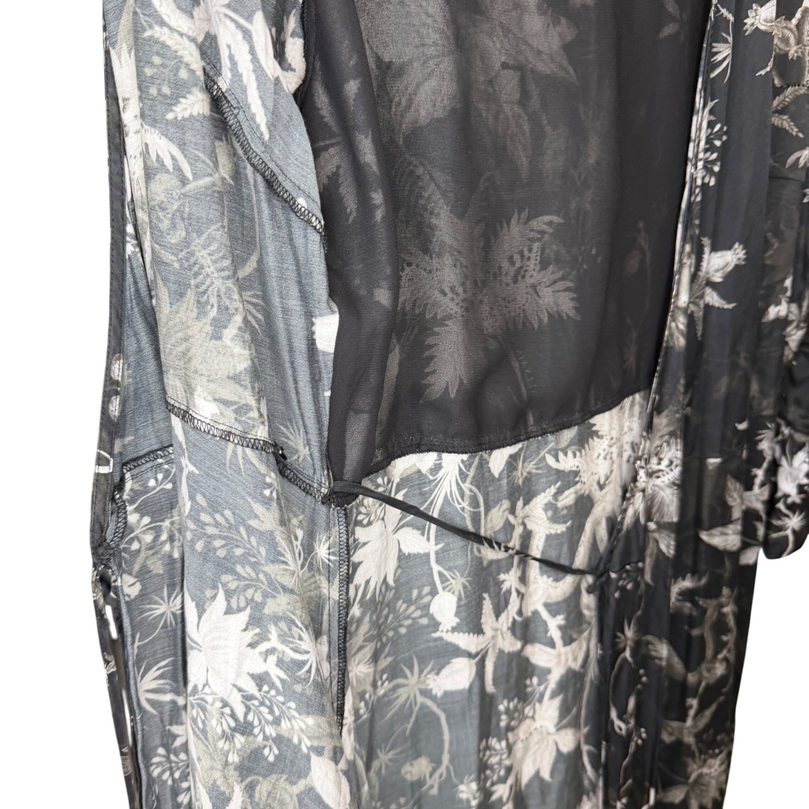 AllSaints Tage Evolution Silk Blend Wrap Midi Dress Black Floral Dragon Large