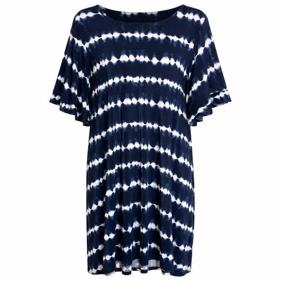 Kim Rogers 4X Navy Tie Dye Flutter Sleeve Swing Dress