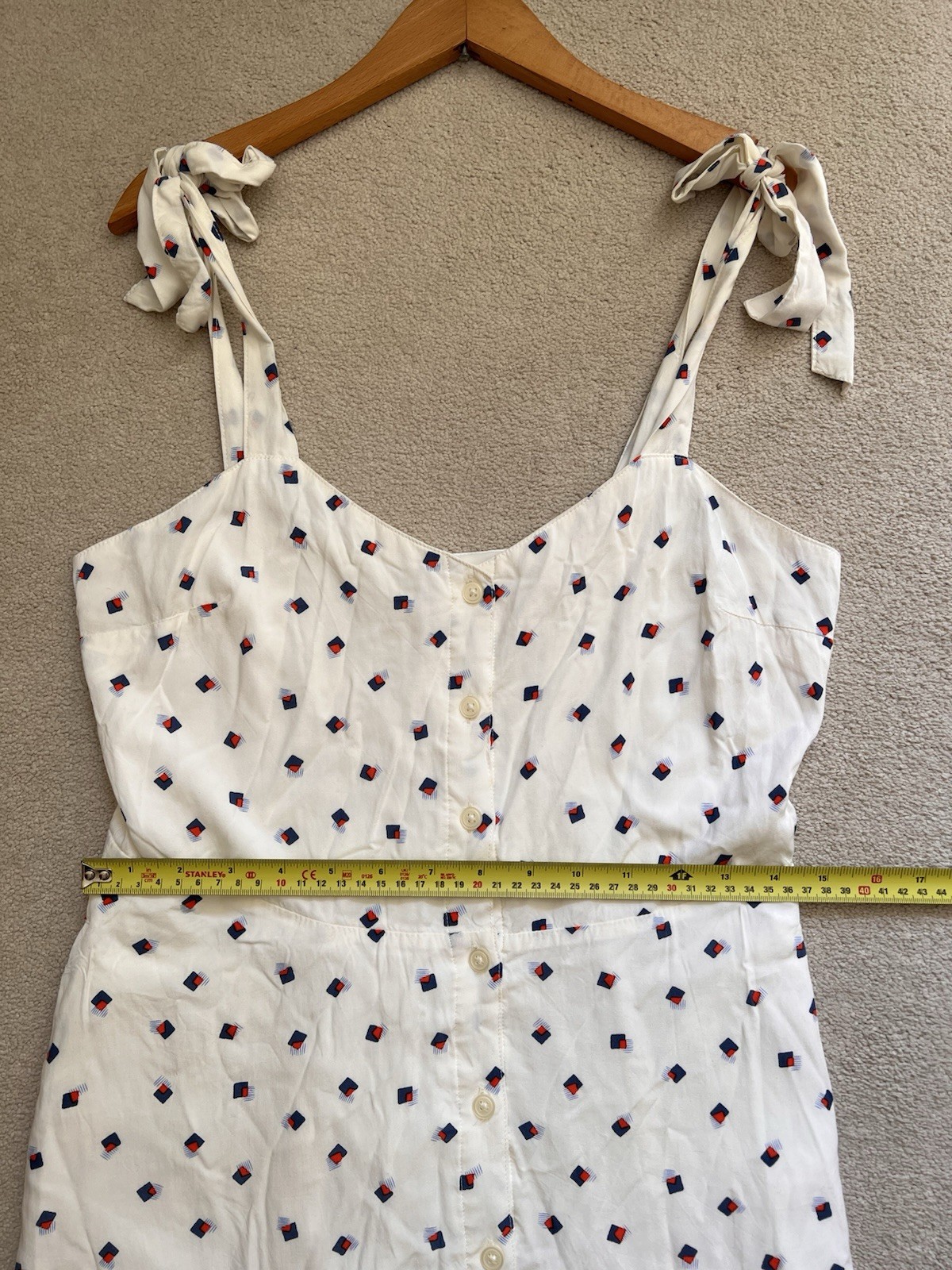 GAP White Tie Shoulder Geometric Pattern Button Front Midi Sundress Summer Dress