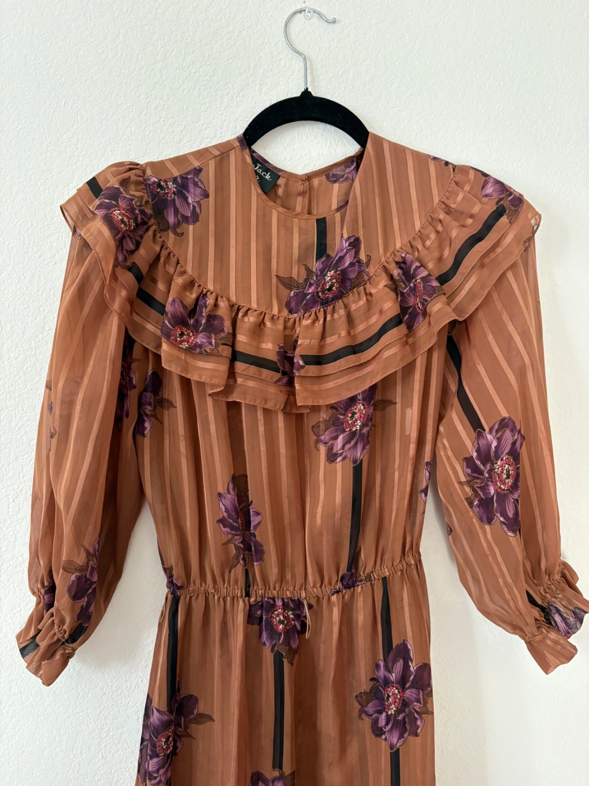 billy jack for her vintage 80s dress with black stripes and flower prints