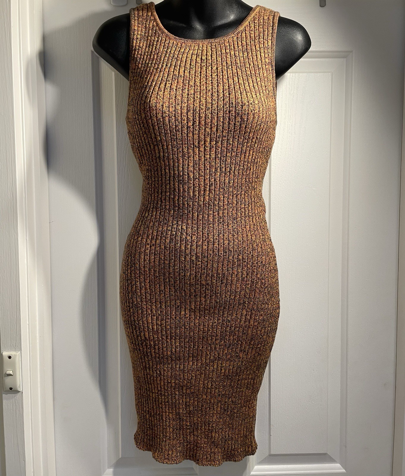 Ghanda Bodycon Knit Midi Dress Size Small with cut out back Boho Hippie