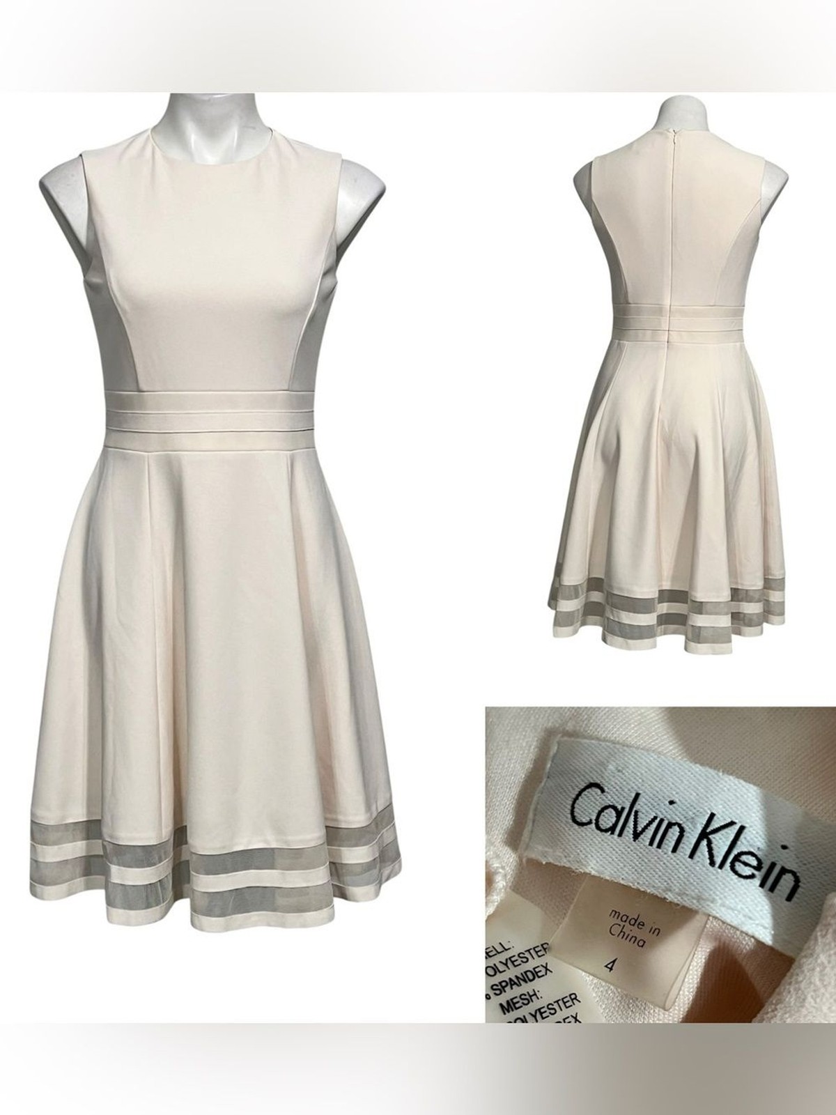 Calvin Klein dress sz 4 light blush pink Sleeveless A-Line Sheer accents office