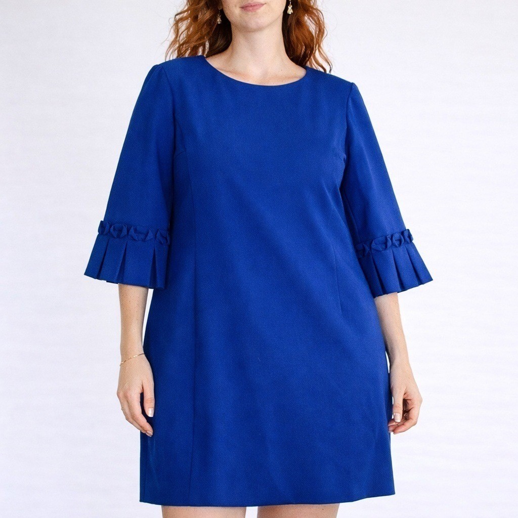 Tahari Dress Womens 14 Royal Blue Pleated Bell Sleeve Shift 5TLMU9WD682