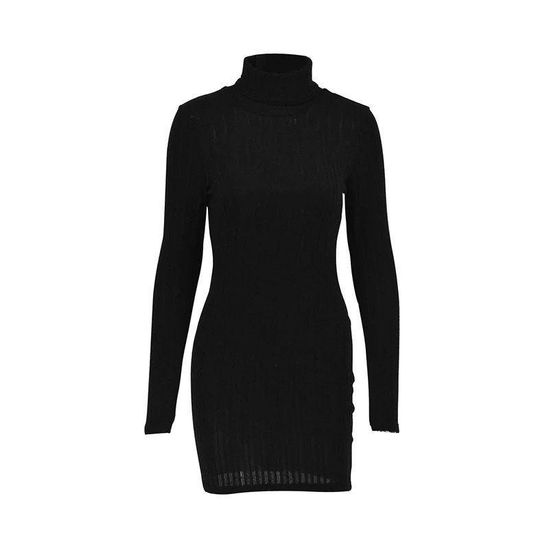 Women’s Classic Fit Lightweight Long Sleeve Turtleneck Skinny Mini Club Dress –