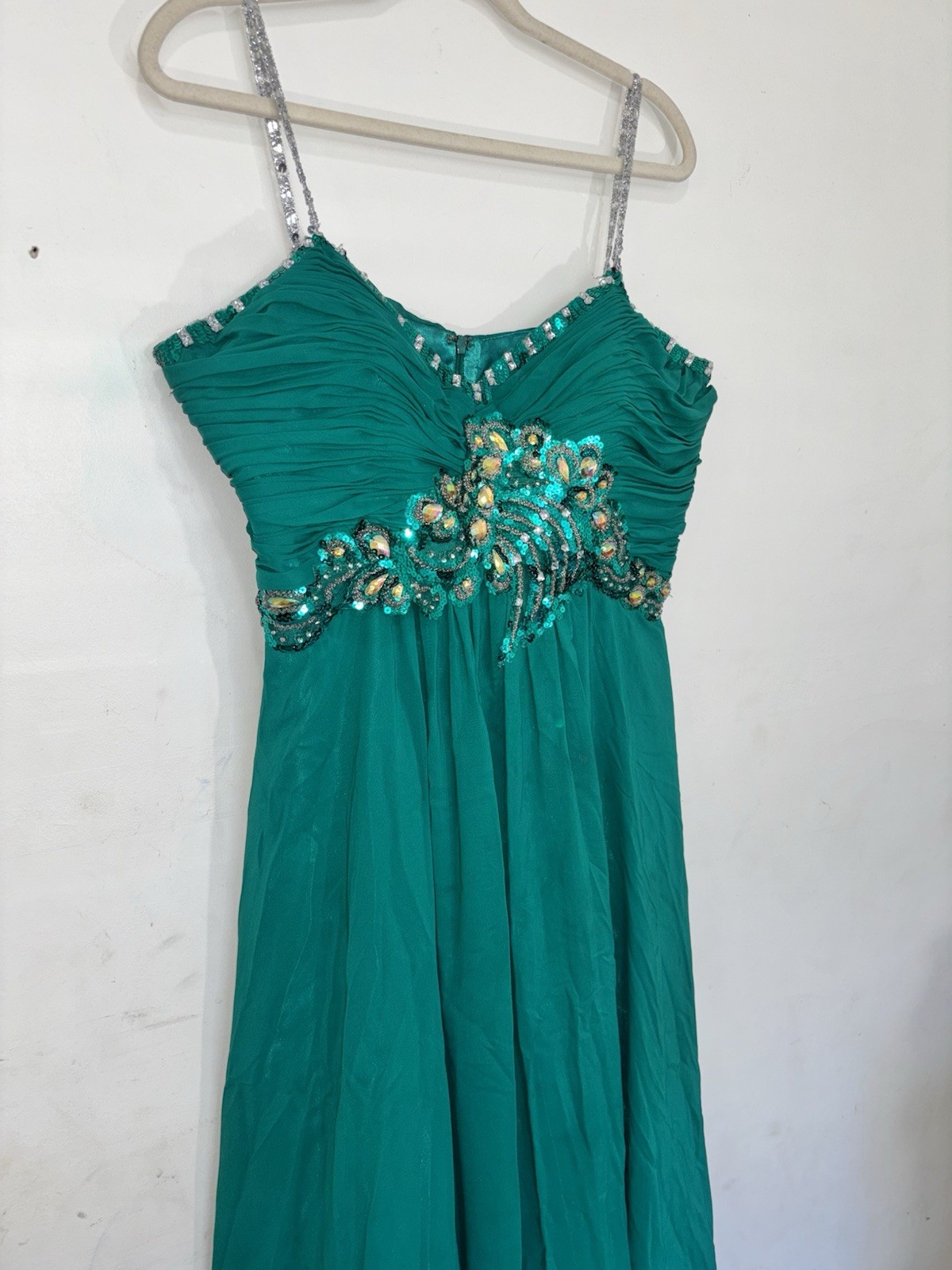 Juliet Teal Green Beaded Prom Formal Dress Evening Gown Rhinestone Straps XXL
