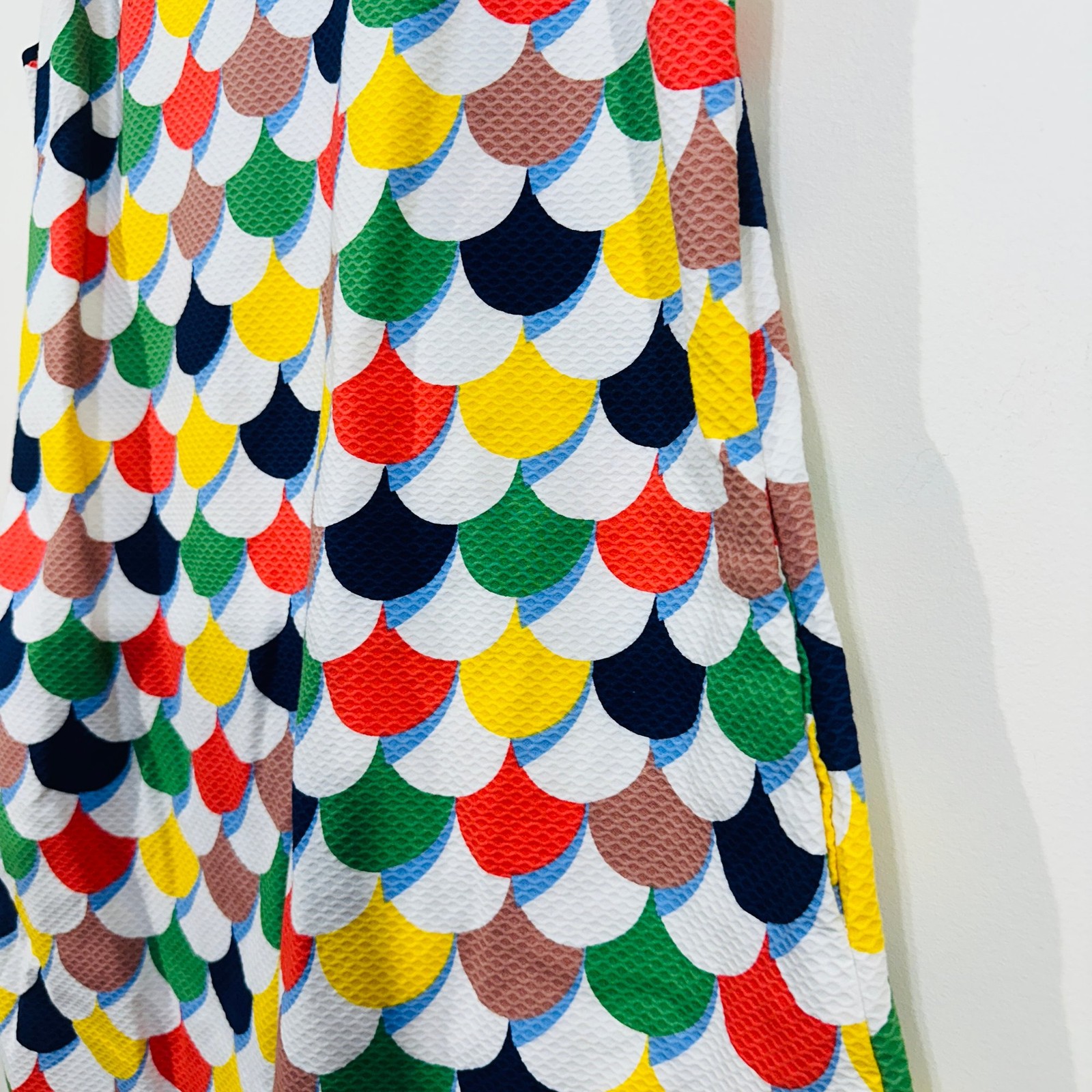 Boden Shift Dress UK 14L Scallop Red Blue Green Yellow White Textured