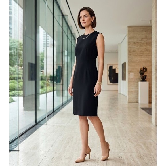 Akris Wool Silk Blend Sleeveless Sheath Dress Black Minimalist Luxury
