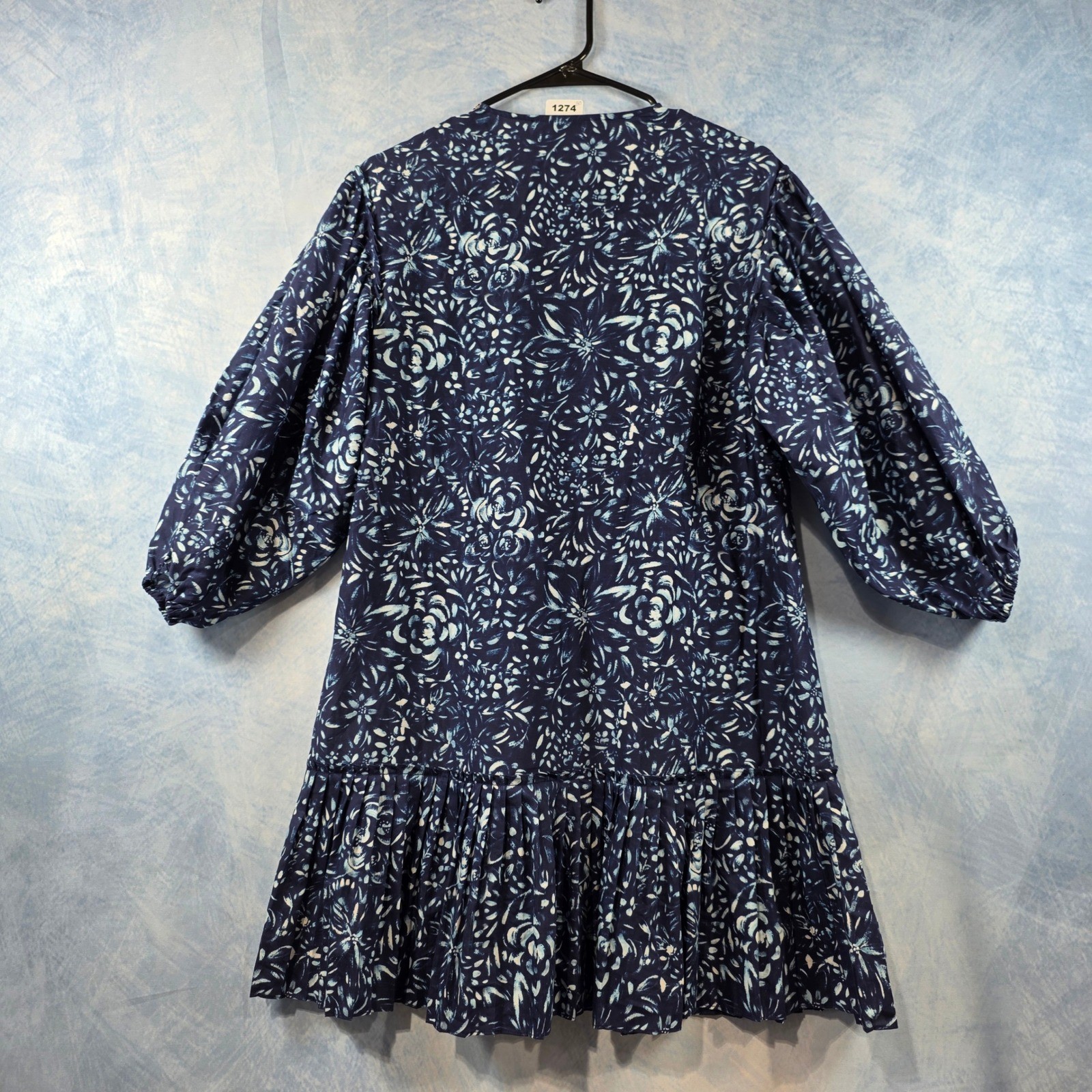 Nicole Miller Collection Navy Blue Floral Embroidered Drop Waist Dress Womens S