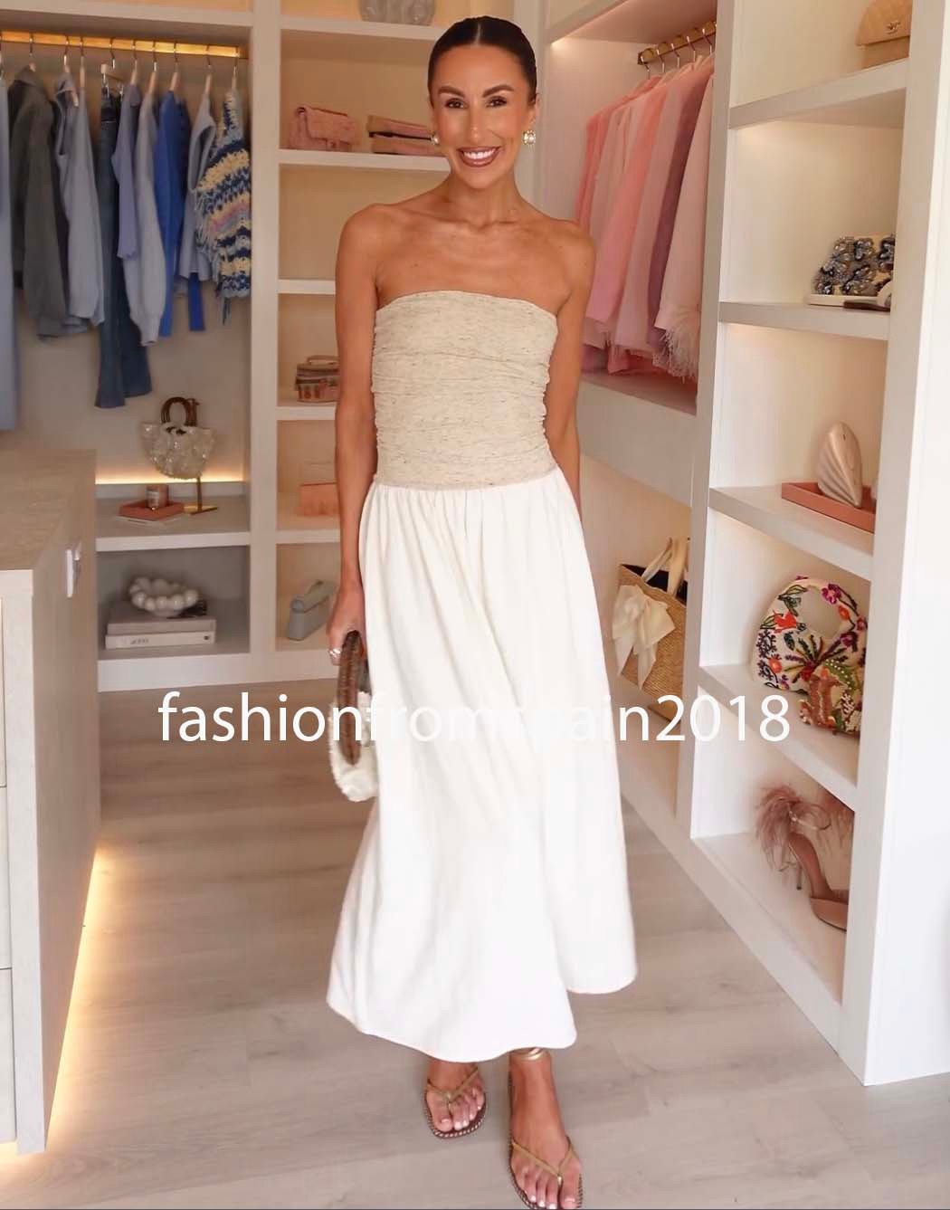 ZARA NEW WOMAN OFF-SHOULDER COMBINATION STRAIGHT NECK DRESS MIDECRU 4387/044/715