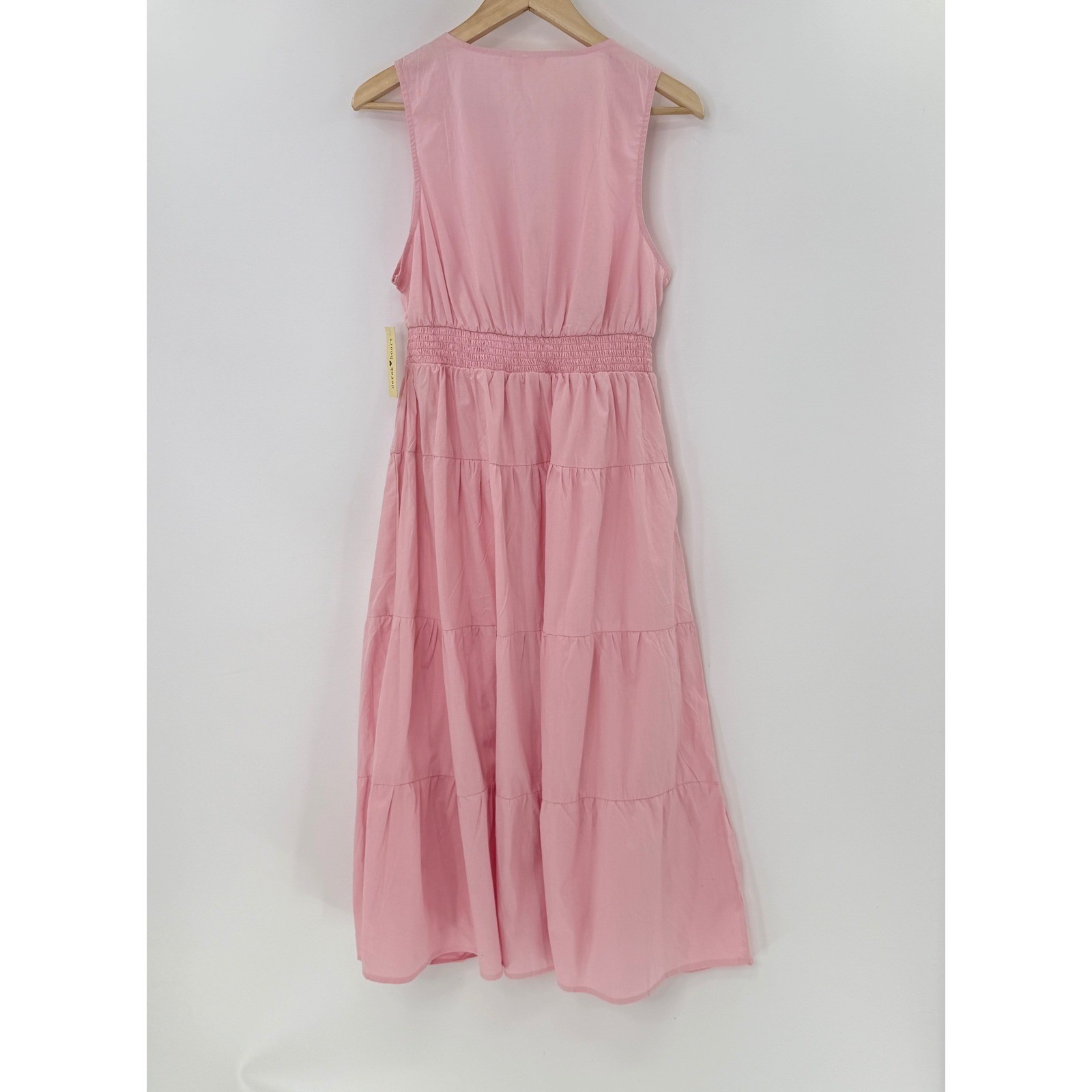 NWT Derek Heart Womens Pink Cotton Tiered Ring Cutout Smocked Midi Dress Large