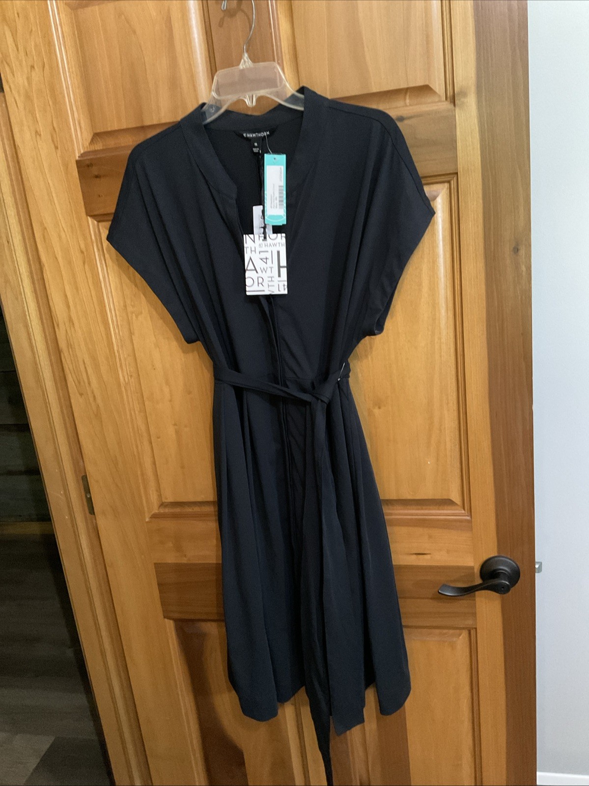 41 Hawthorn Womens Black Split Neck Cap Sleeve Belted Dress Size XXL NWT