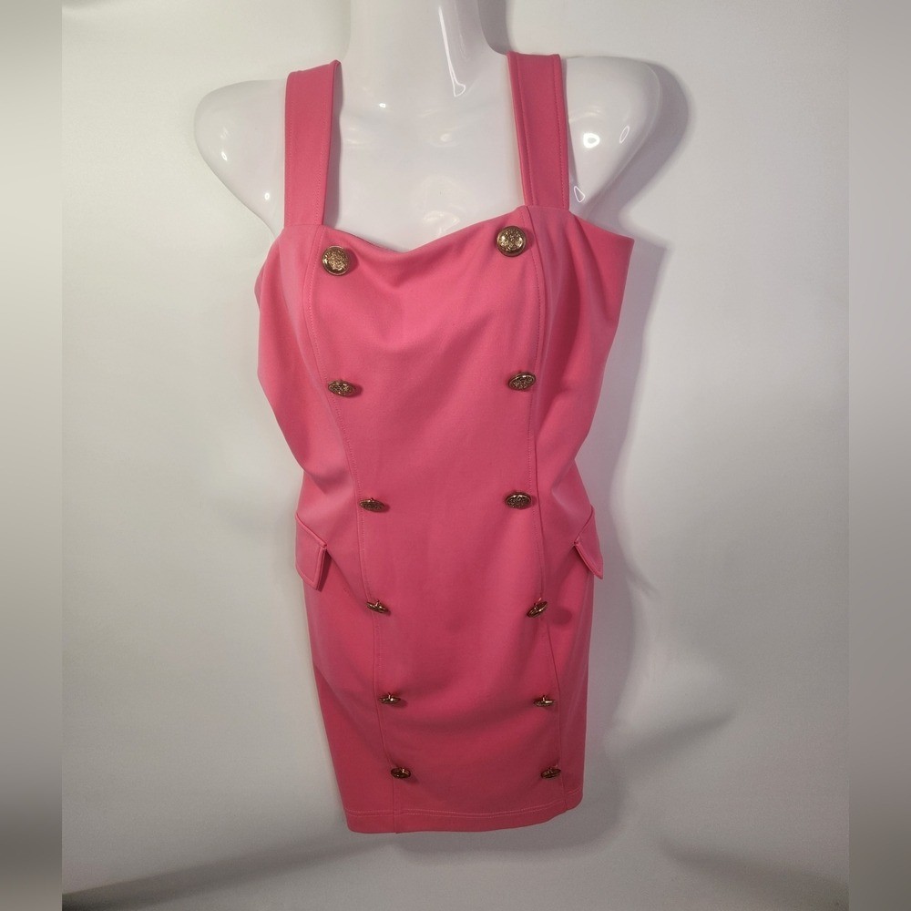 Miss Avenue Strapless Pink Dress with Gold Buttons