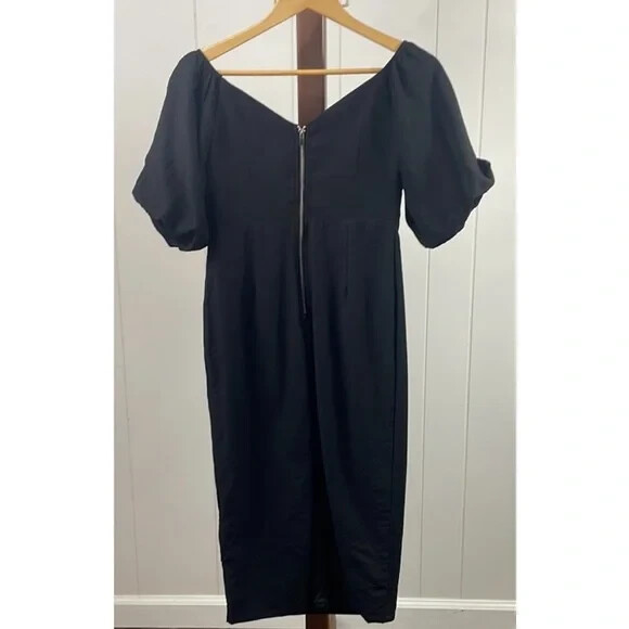 Billy J Black Puff Sleeve Midi Dress