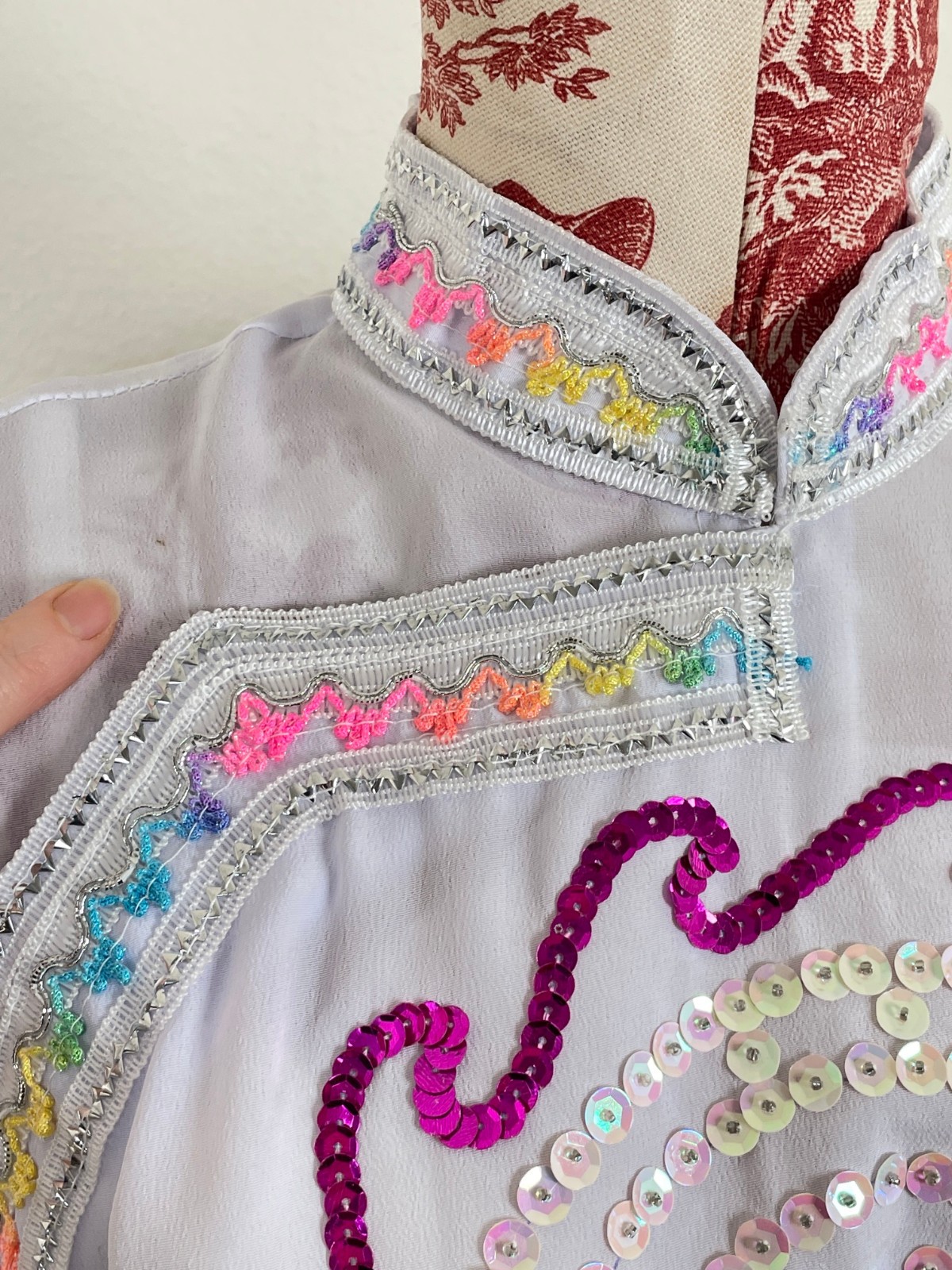 Chinese Dress COLORFUL SEQUIN Holiday New Year Performance Party Costume Sz L ?