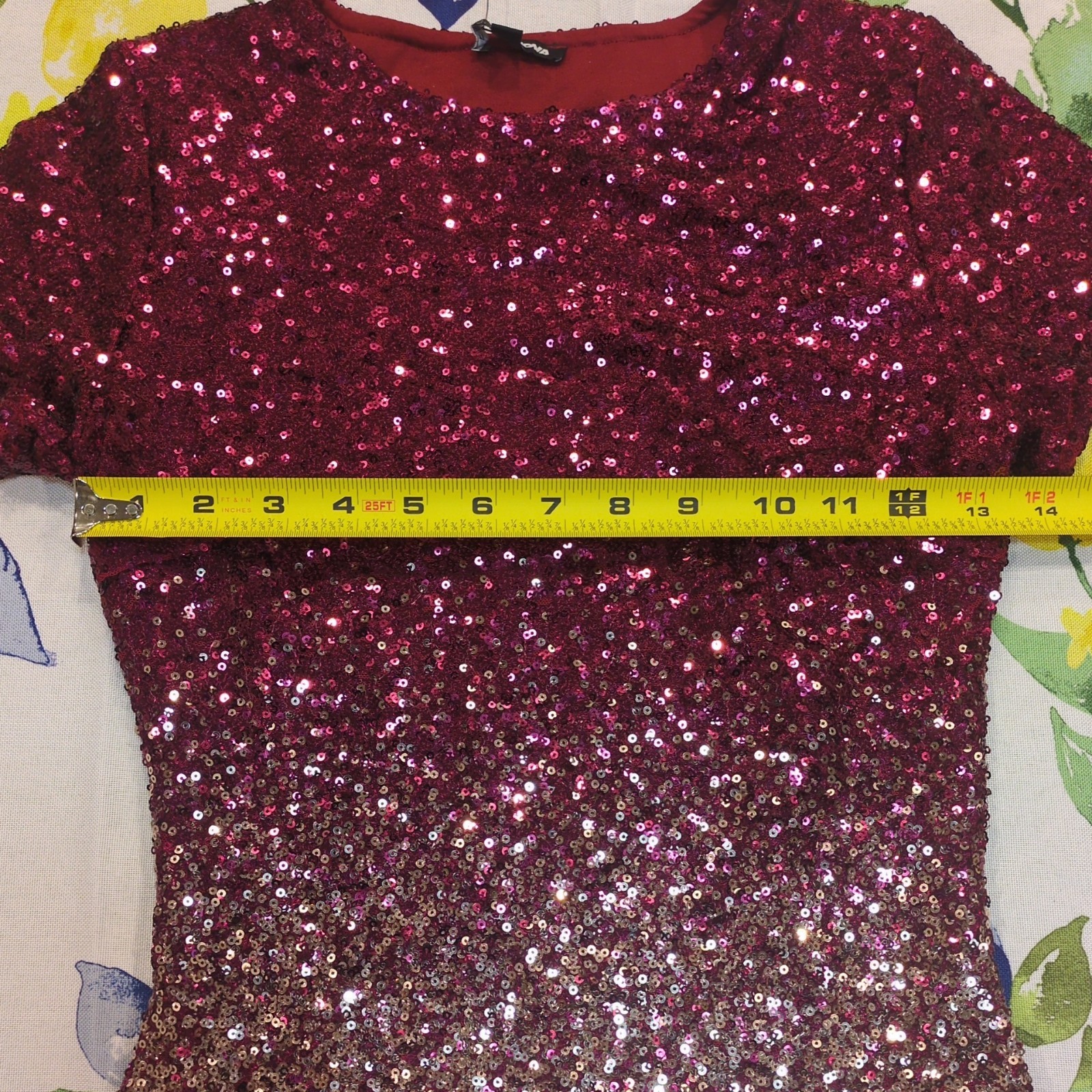 NWT Fashion Nova Sequin Burgundy Pink Gold Ombré Mini Party Cocktail Dress Sz. S